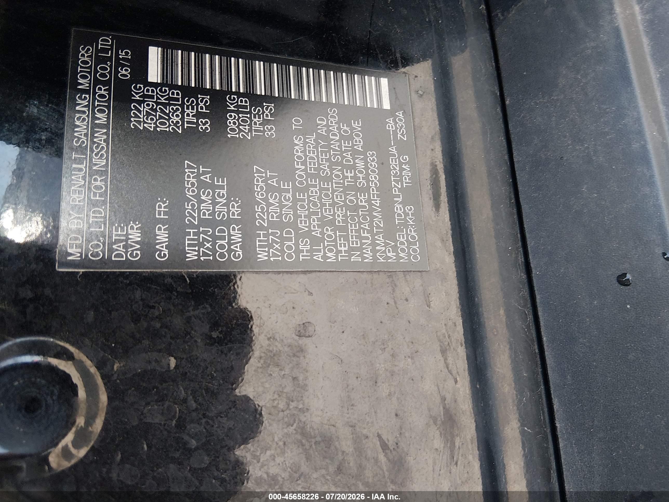 2015 Nissan Rogue S Черный vin: KNMAT2MV4FP580933