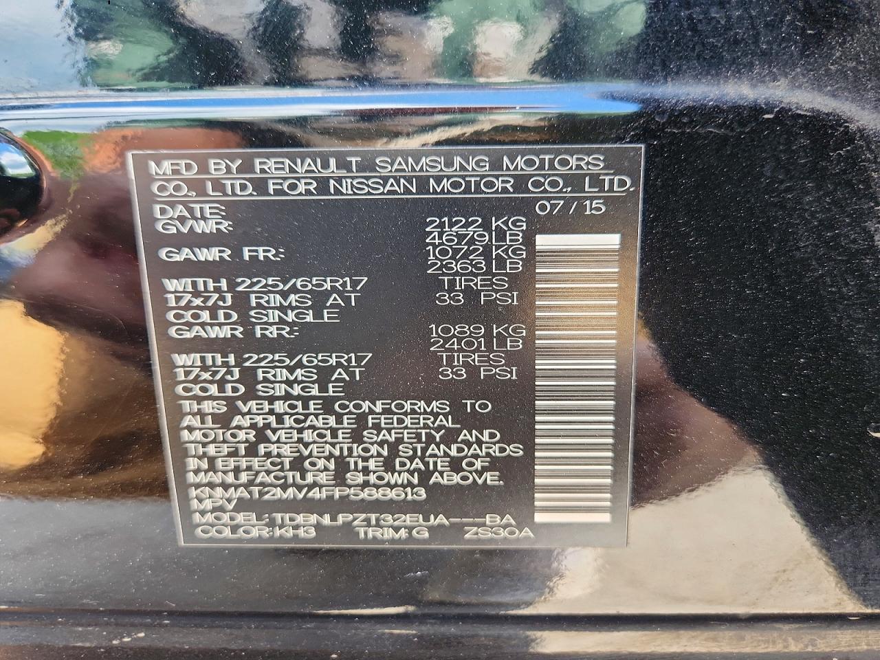 2015 Nissan Rogue Black vin: KNMAT2MV4FP588613