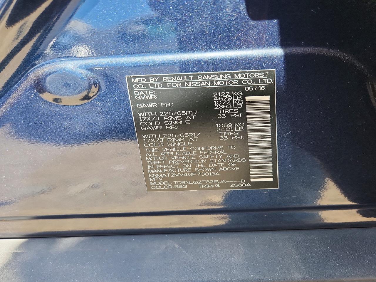 2016 Nissan Rogue Sv Blue vin: KNMAT2MV4GP700134