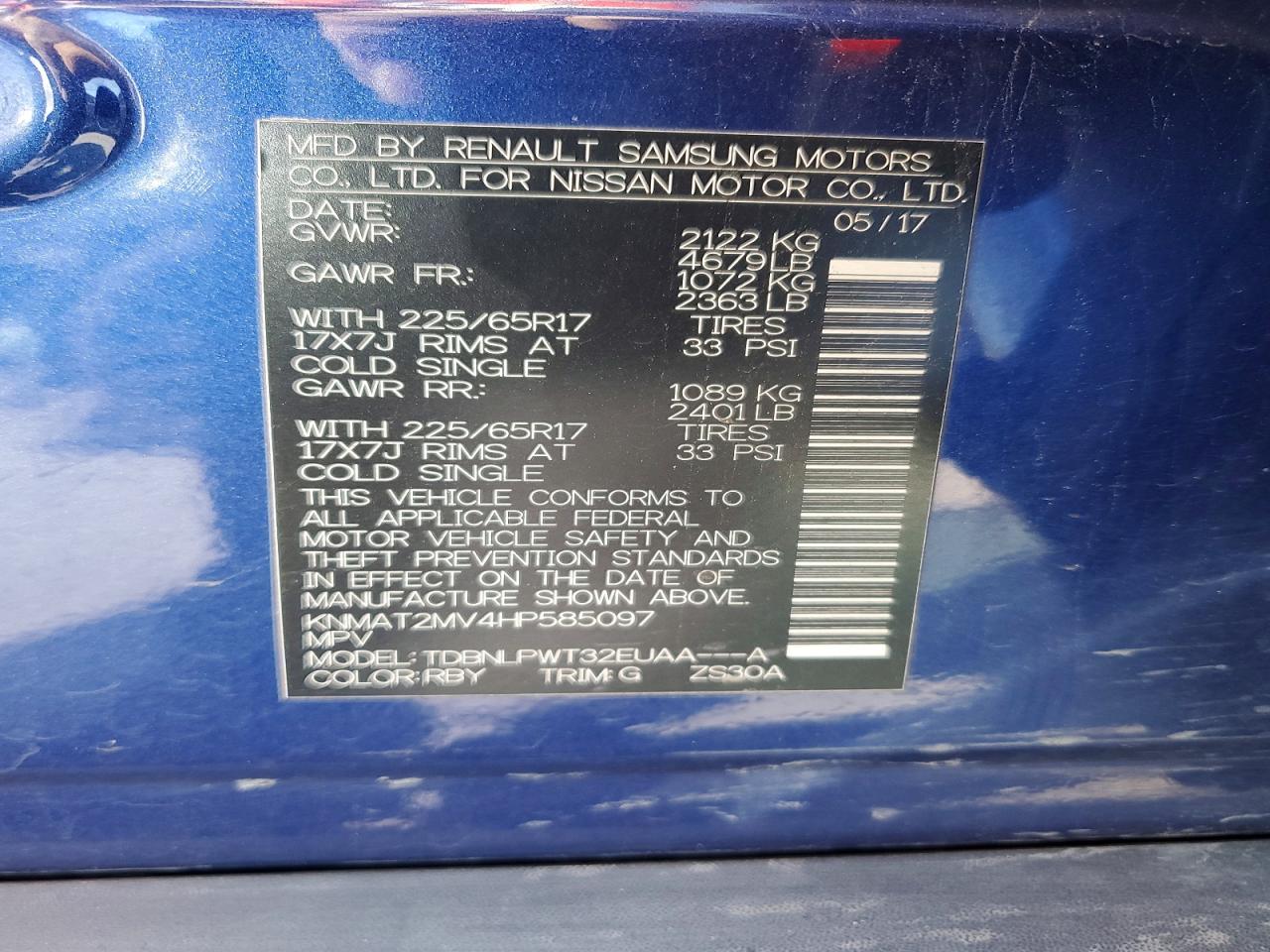 2017 Nissan Rogue S Blue vin: KNMAT2MV4HP585097