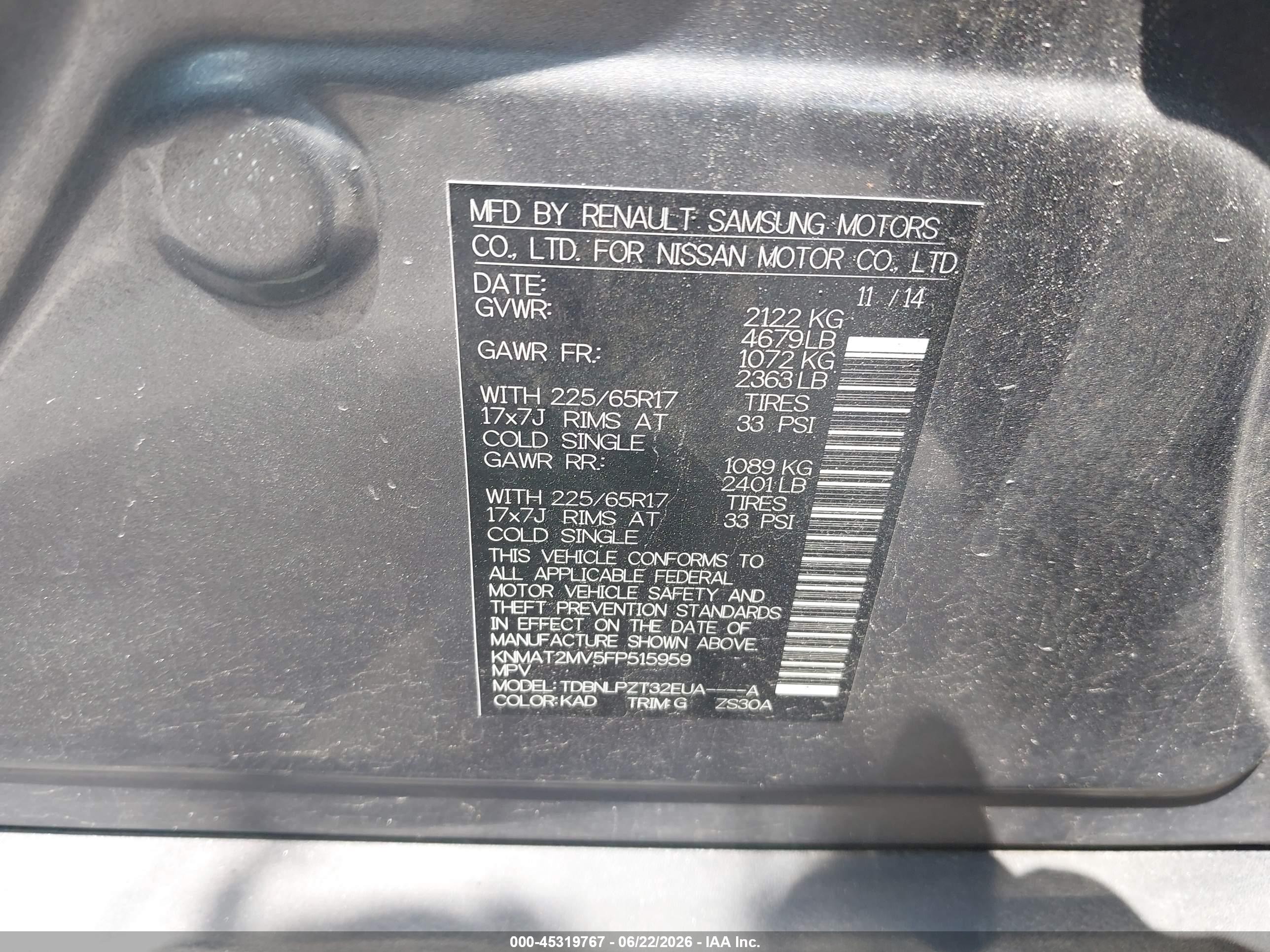 2015 Nissan Rogue S Gray vin: KNMAT2MV5FP515959