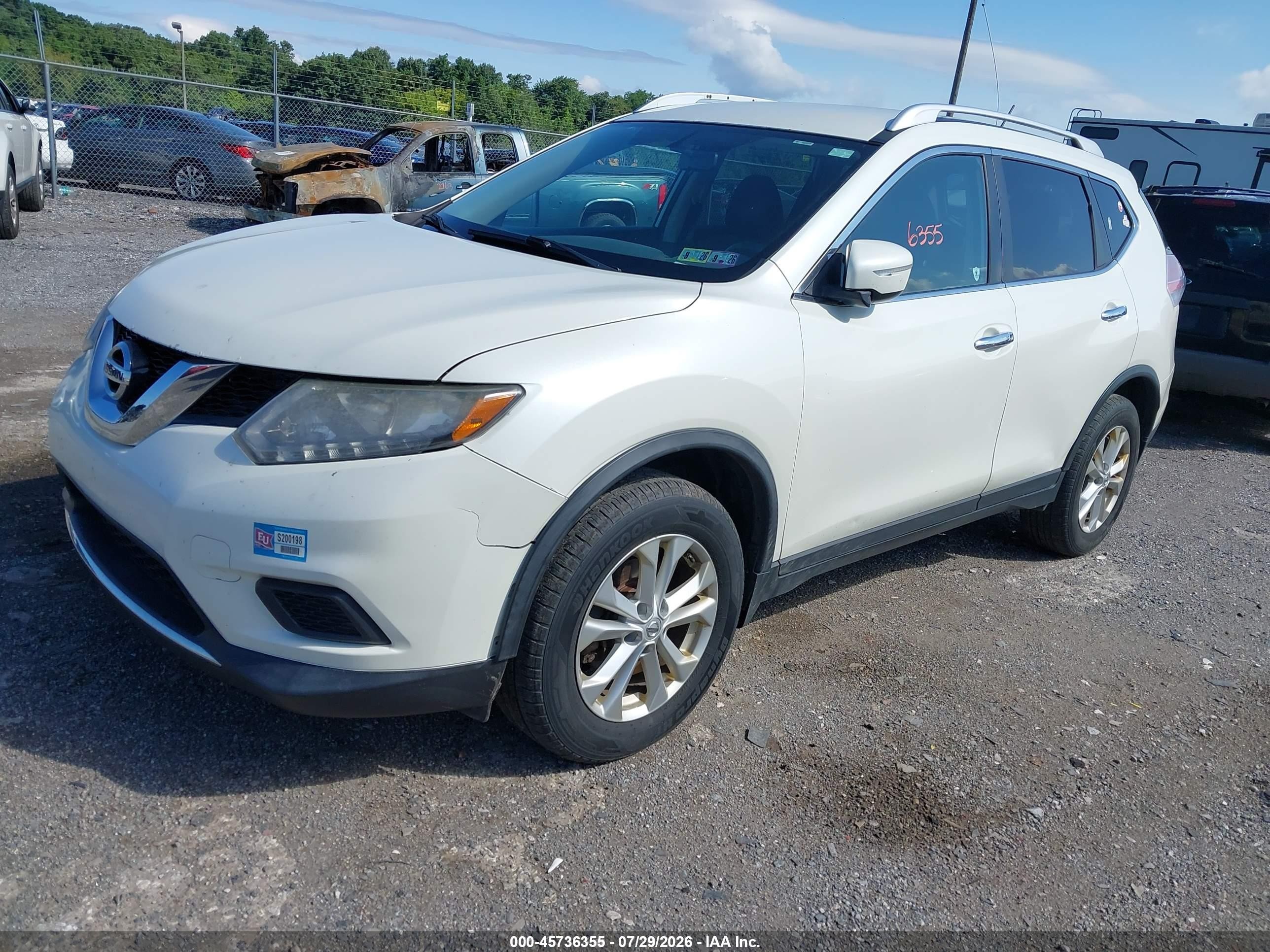 2015 Nissan Rogue Sv White vin: KNMAT2MV5FP577040