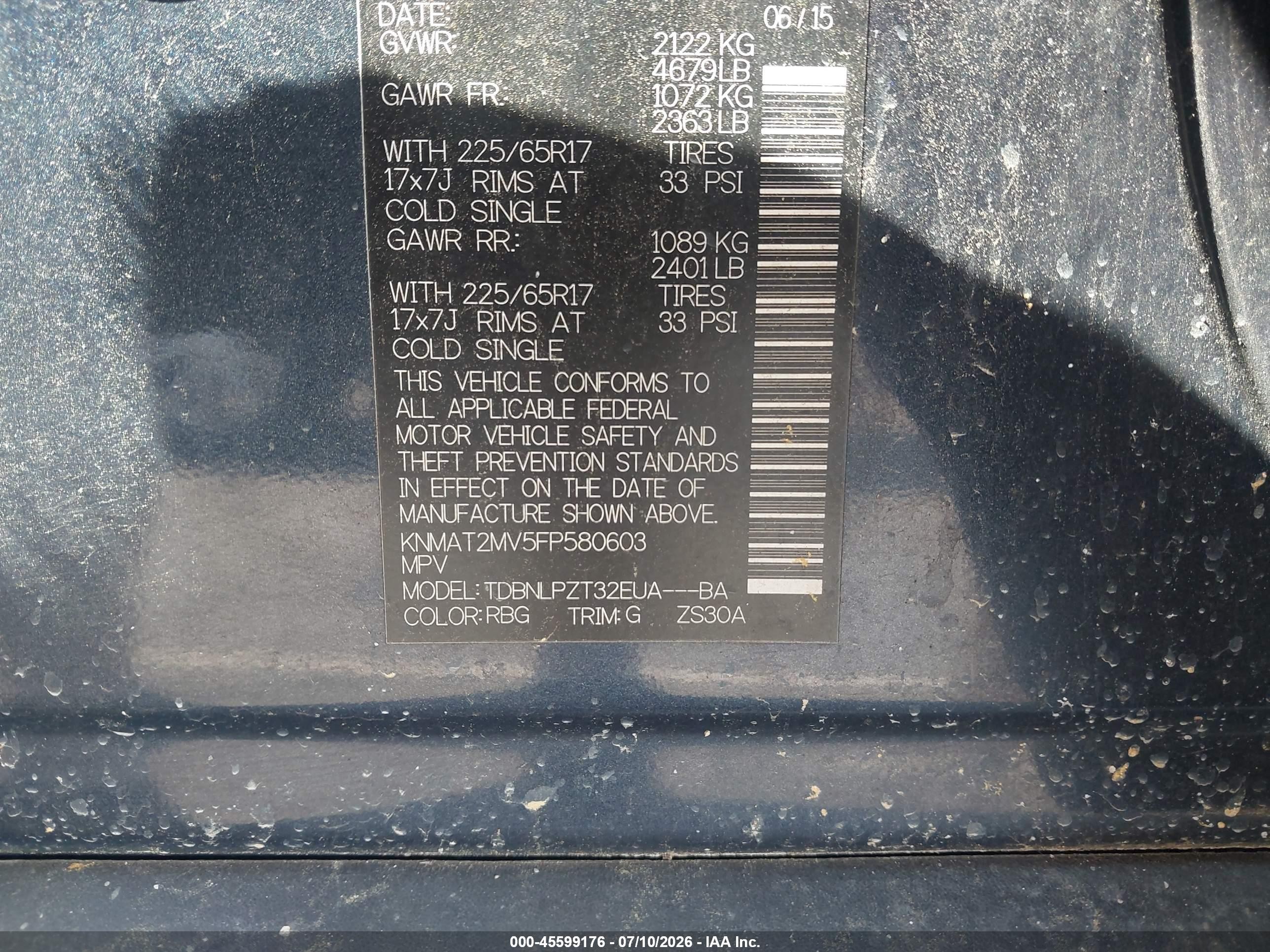 2015 Nissan Rogue S Blue vin: KNMAT2MV5FP580603