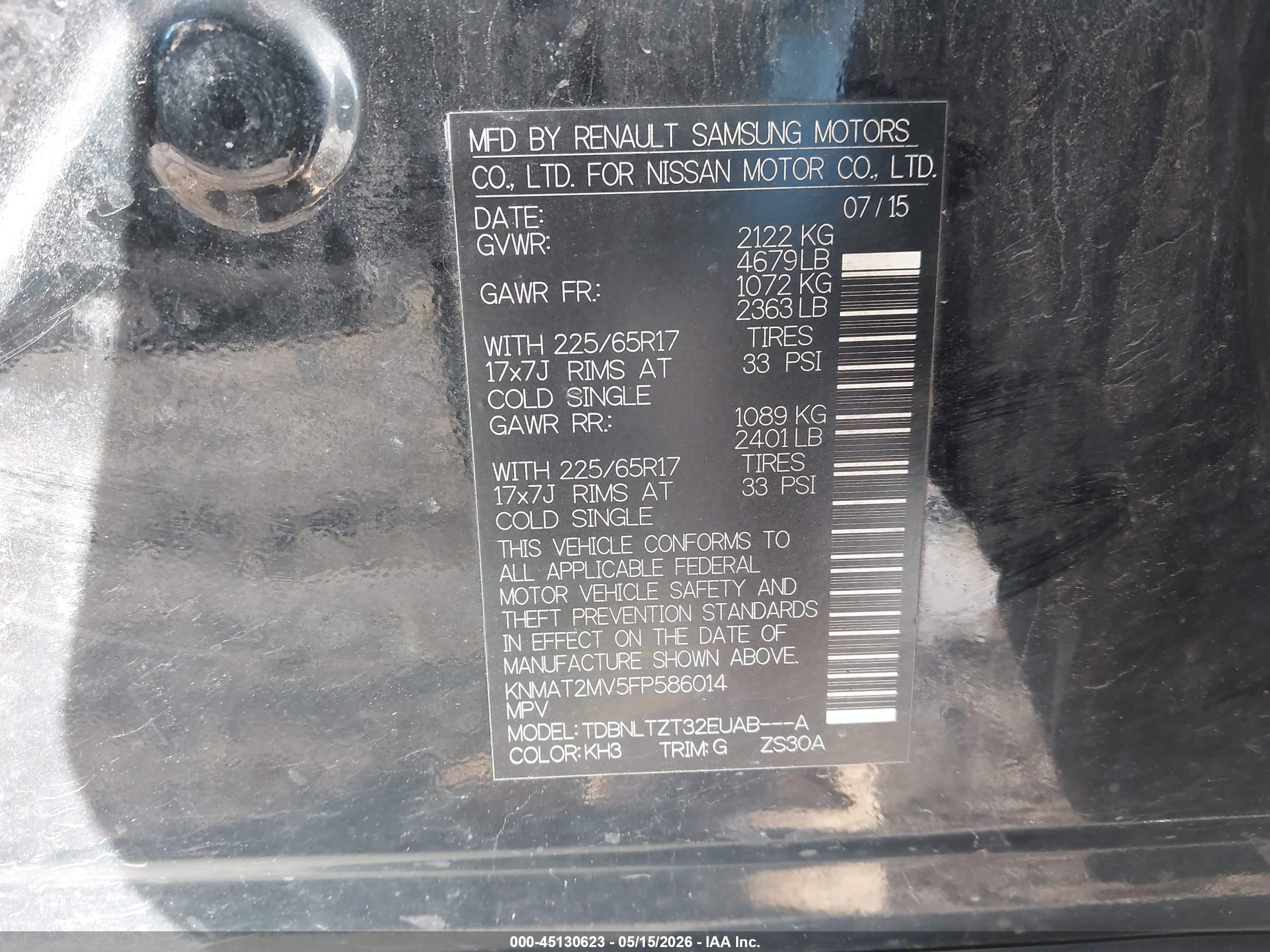 2015 Nissan Rogue Sv Черный vin: KNMAT2MV5FP586014