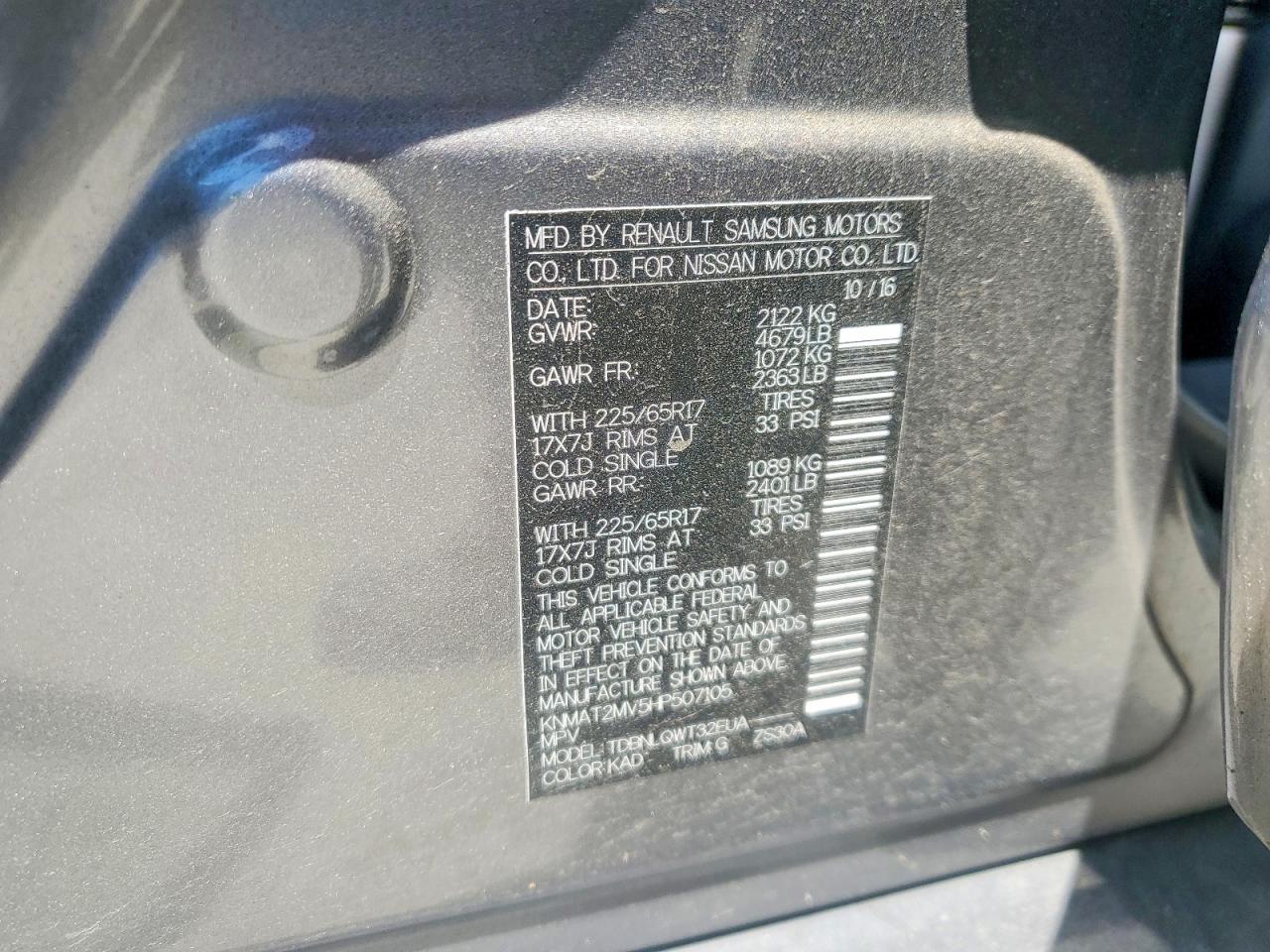 2017 Nissan Rogue Sv Gray vin: KNMAT2MV5HP507105