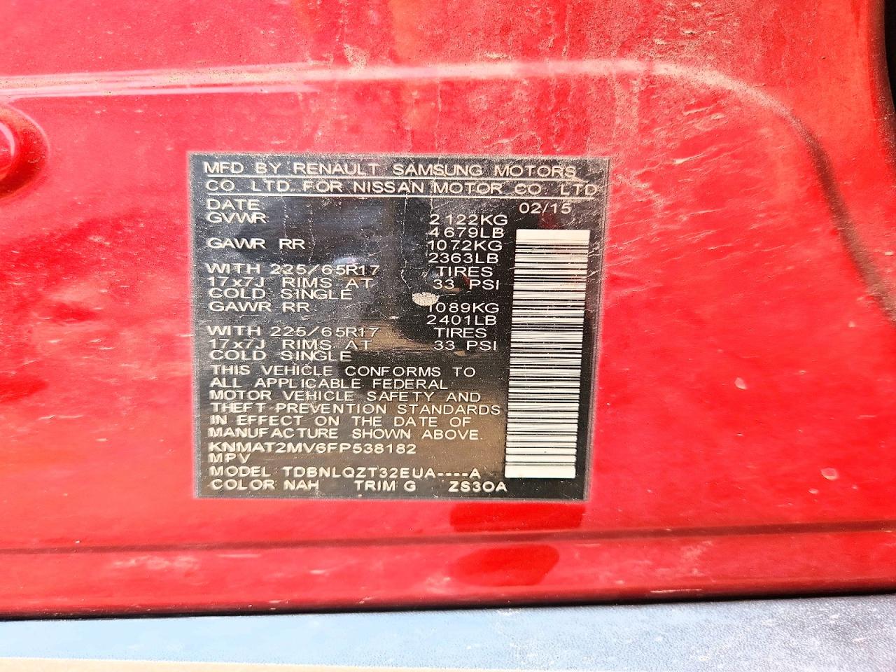 2015 Nissan Rogue Sv Red vin: KNMAT2MV6FP538182