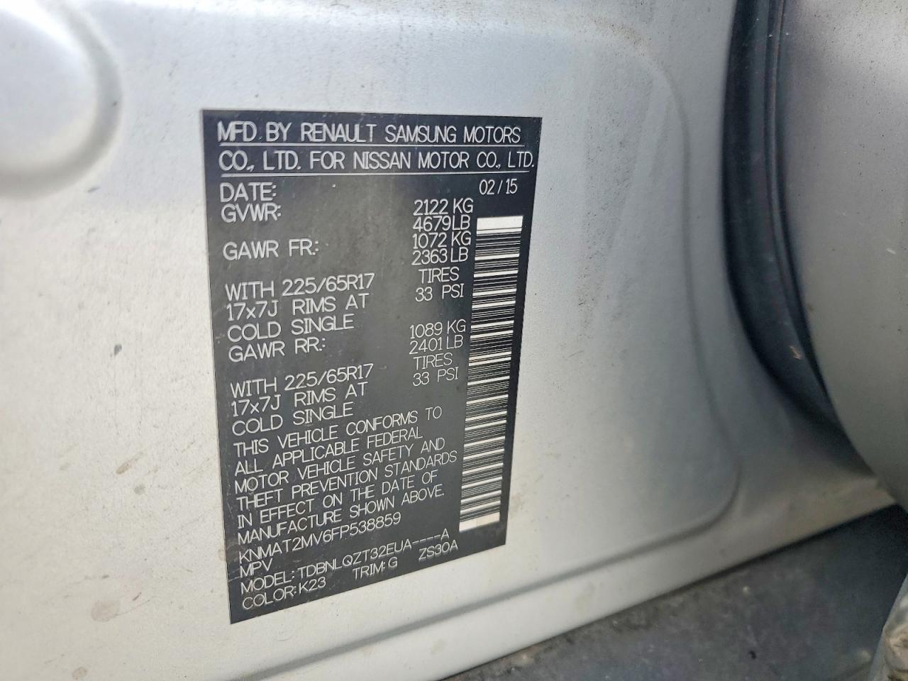 2015 Nissan Rogue Sv Silver vin: KNMAT2MV6FP538859