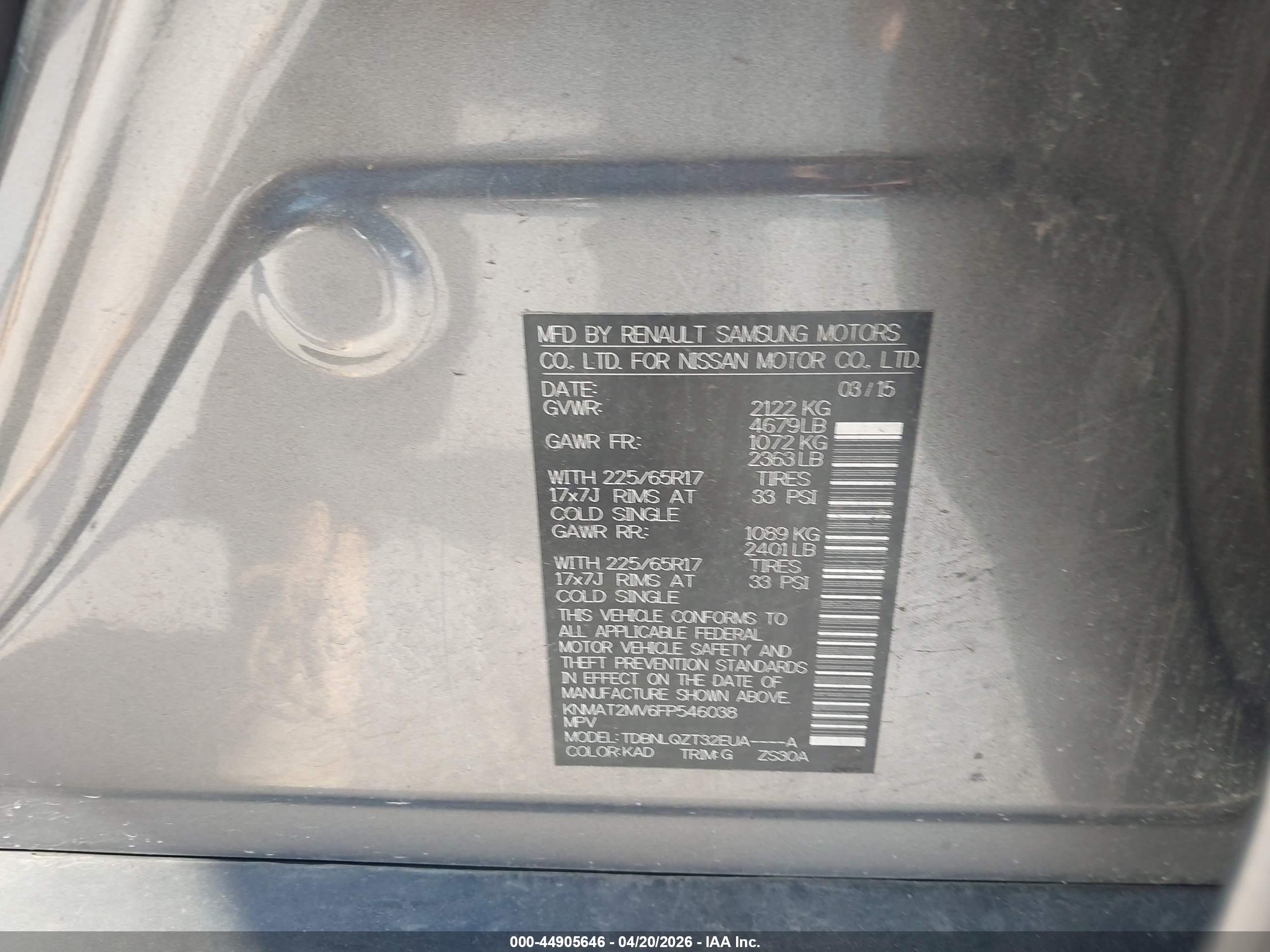 2015 Nissan Rogue Sv Серый vin: KNMAT2MV6FP546038