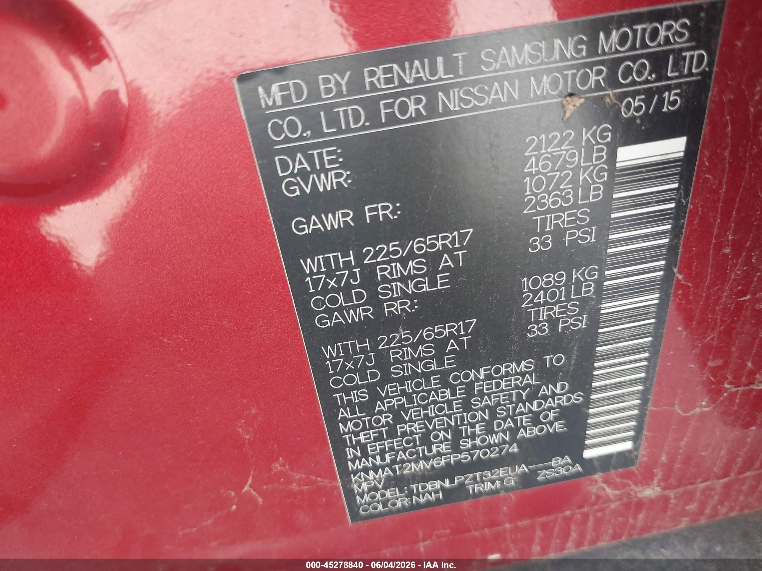 2015 Nissan Rogue S Red vin: KNMAT2MV6FP570274