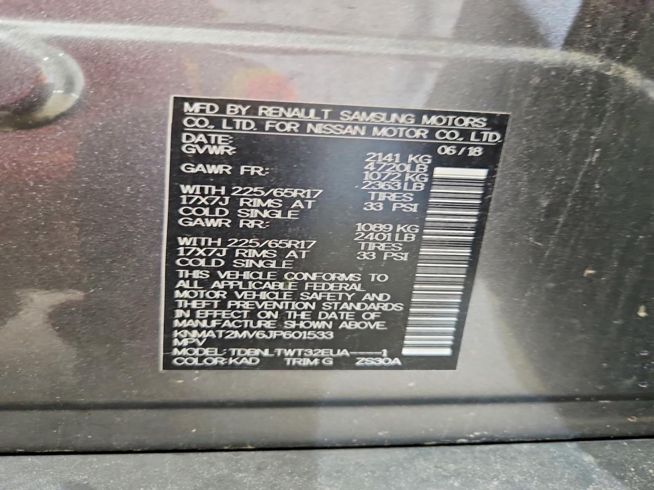 2018 Nissan Rogue S/sv Gray vin: KNMAT2MV6JP601533
