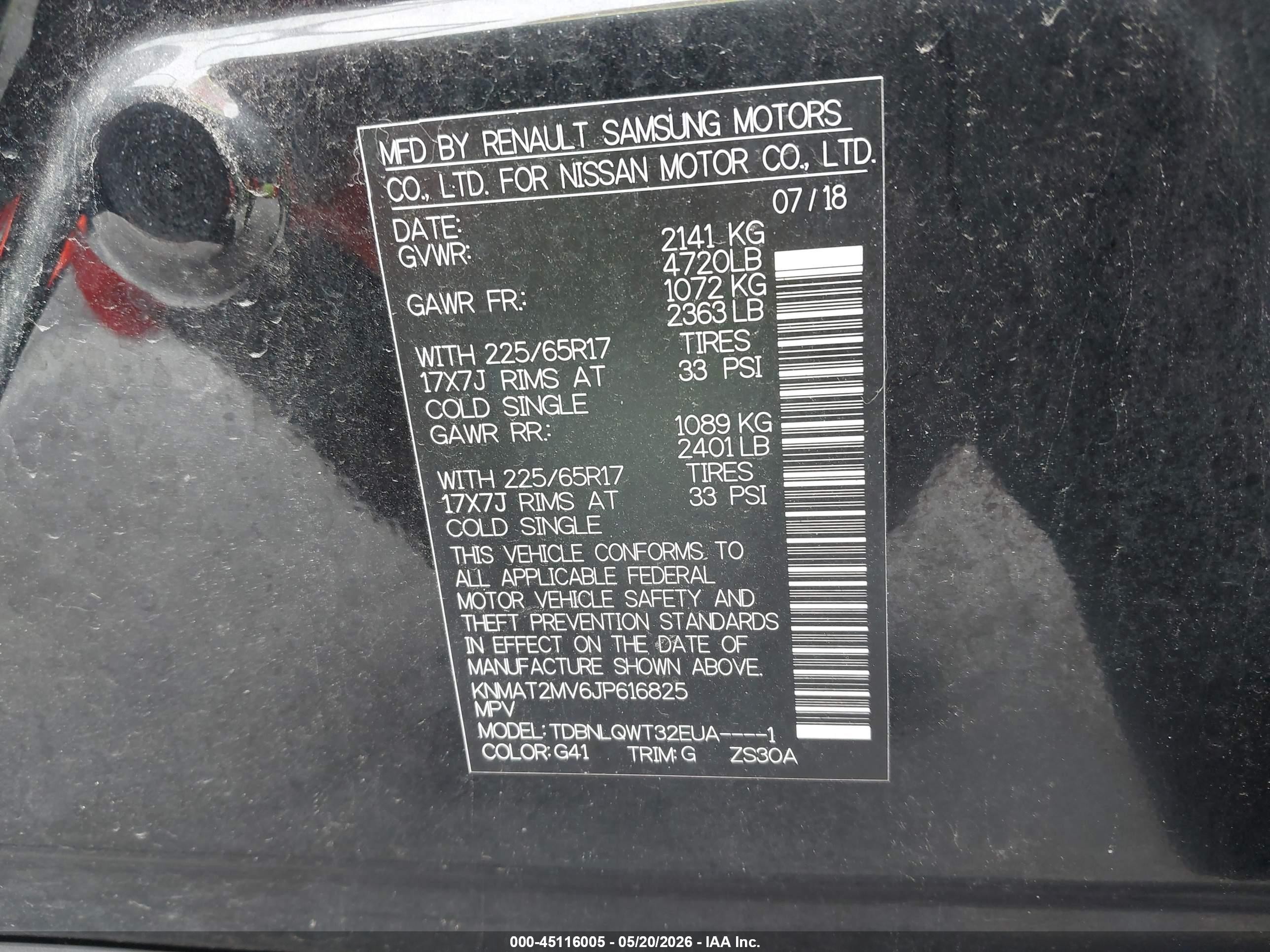2018 Nissan Rogue Sv Black vin: KNMAT2MV6JP616825