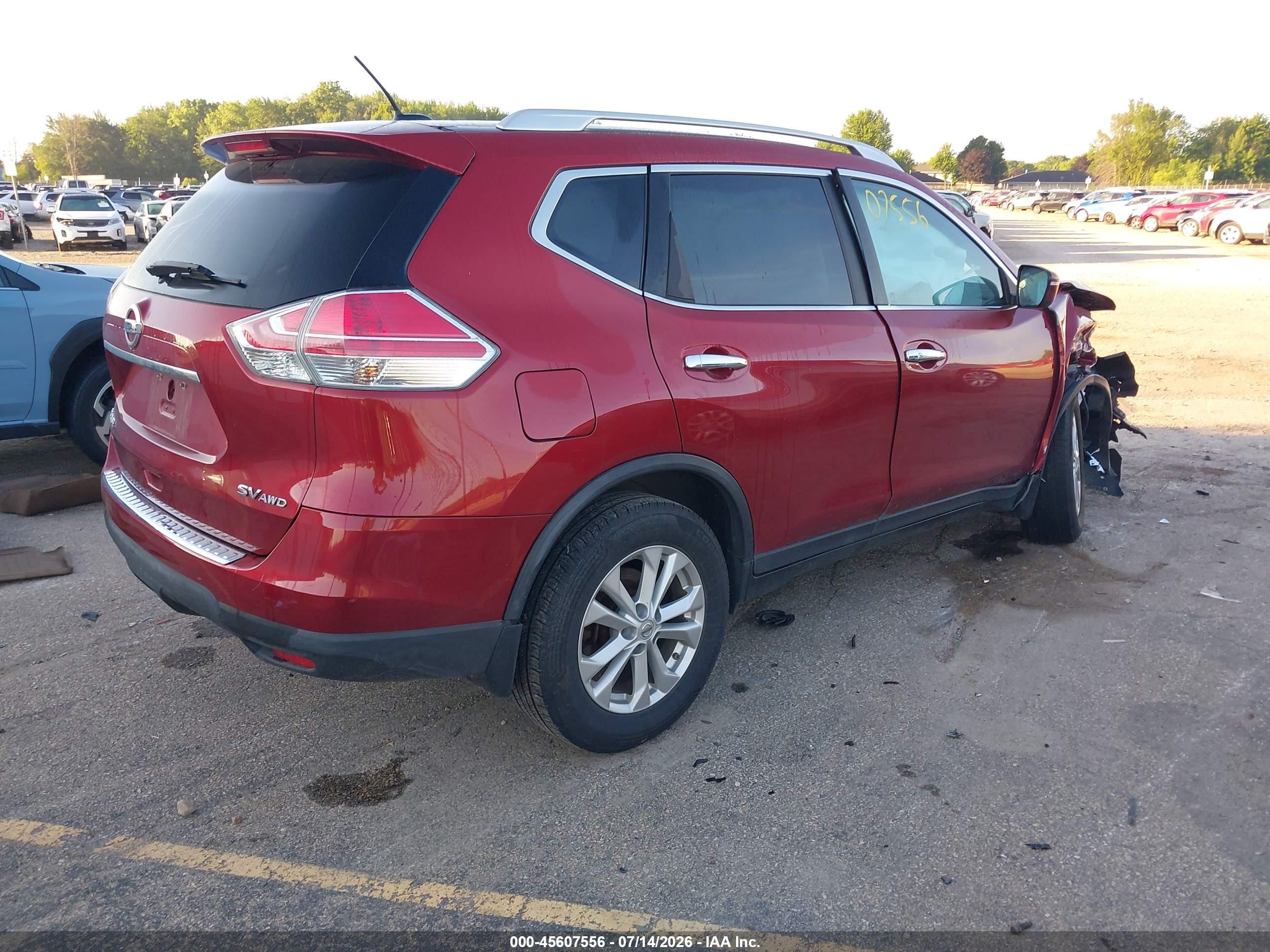 2015 Nissan Rogue Sv Burgundy vin: KNMAT2MV7FP508897