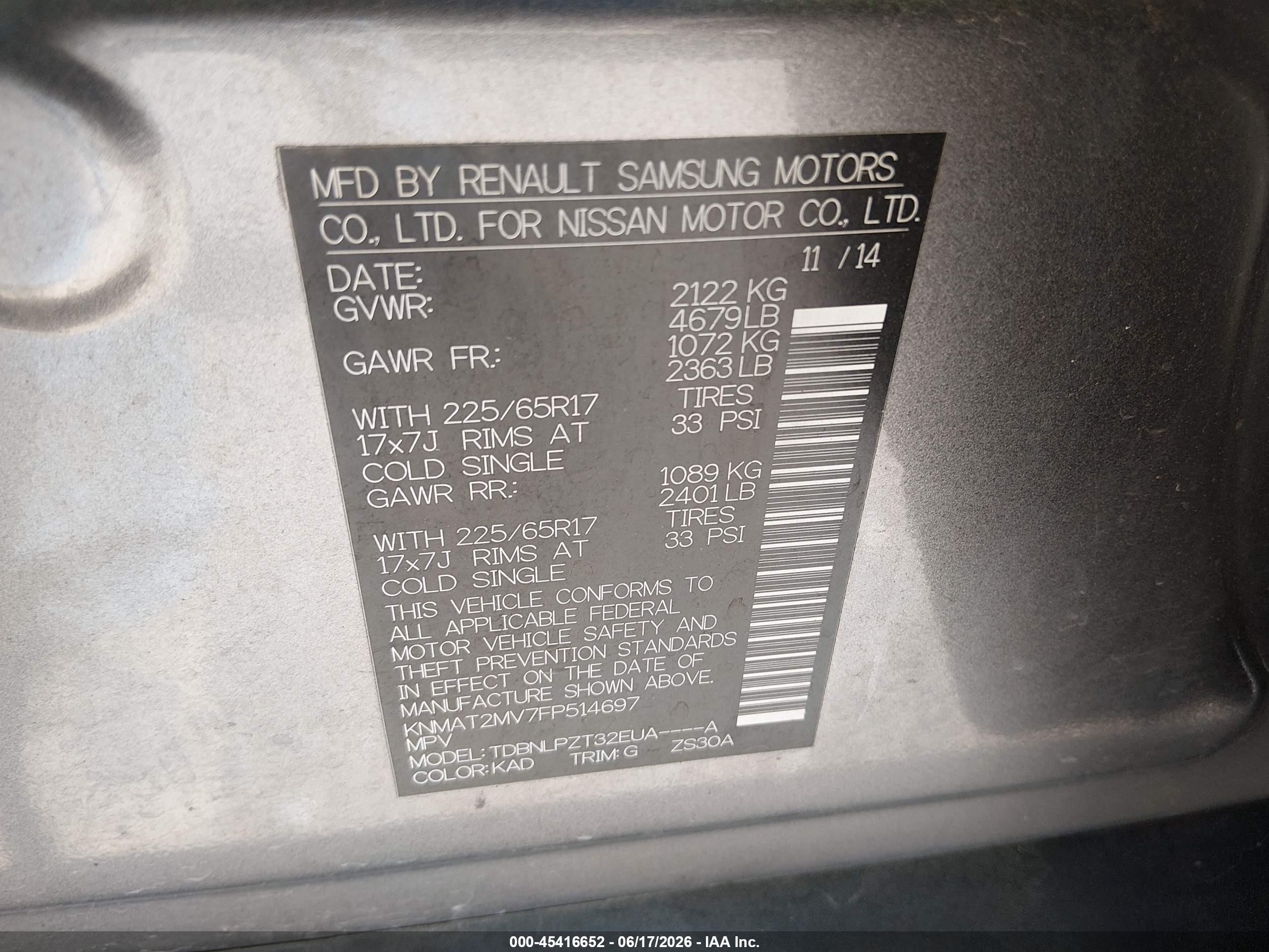2015 Nissan Rogue S Gray vin: KNMAT2MV7FP514697