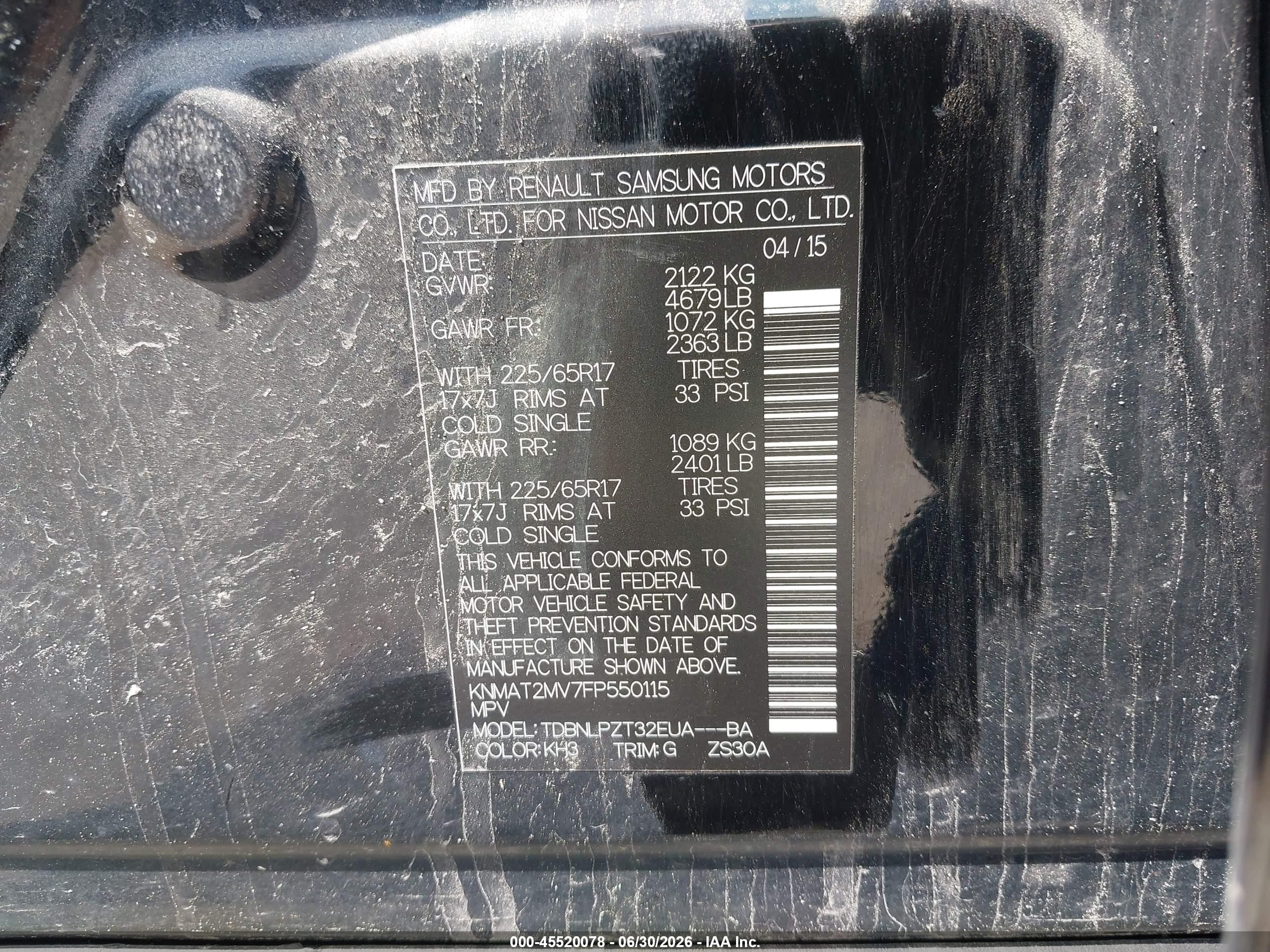 2015 Nissan Rogue S Black vin: KNMAT2MV7FP550115