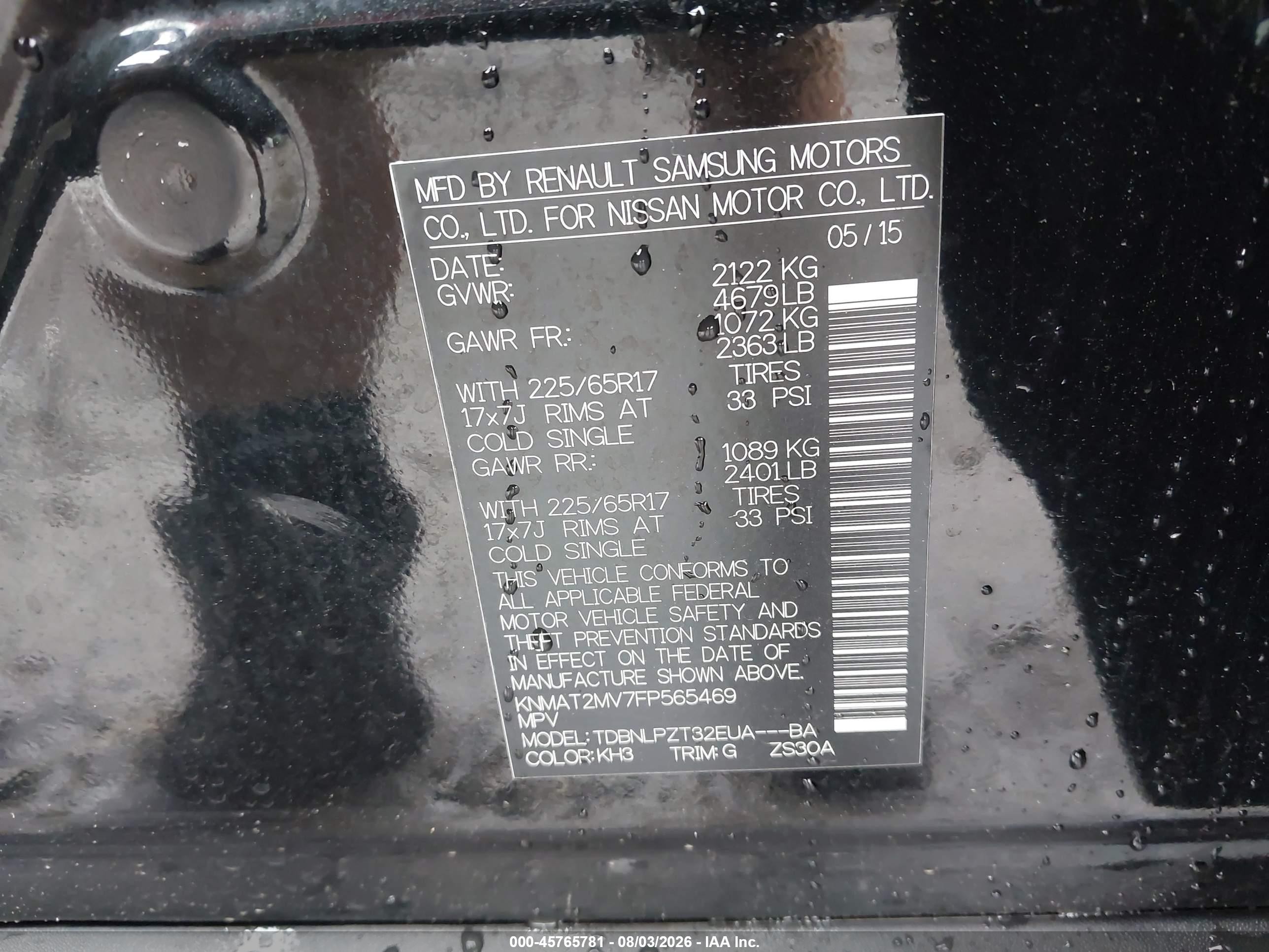 2015 Nissan Rogue S Black vin: KNMAT2MV7FP565469