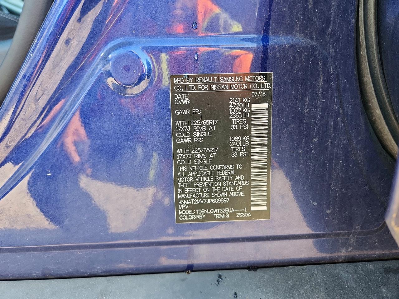 2018 Nissan Rogue Sv Blue vin: KNMAT2MV7JP609897