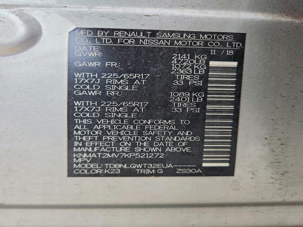 2019 Nissan Rogue Sv Silver vin: KNMAT2MV7KP521272