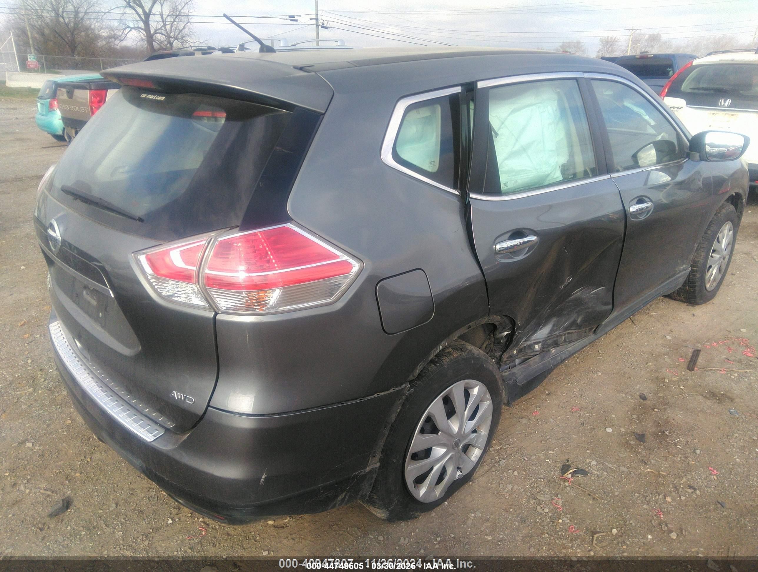 2015 Nissan Rogue S Серый vin: KNMAT2MV8FP509878