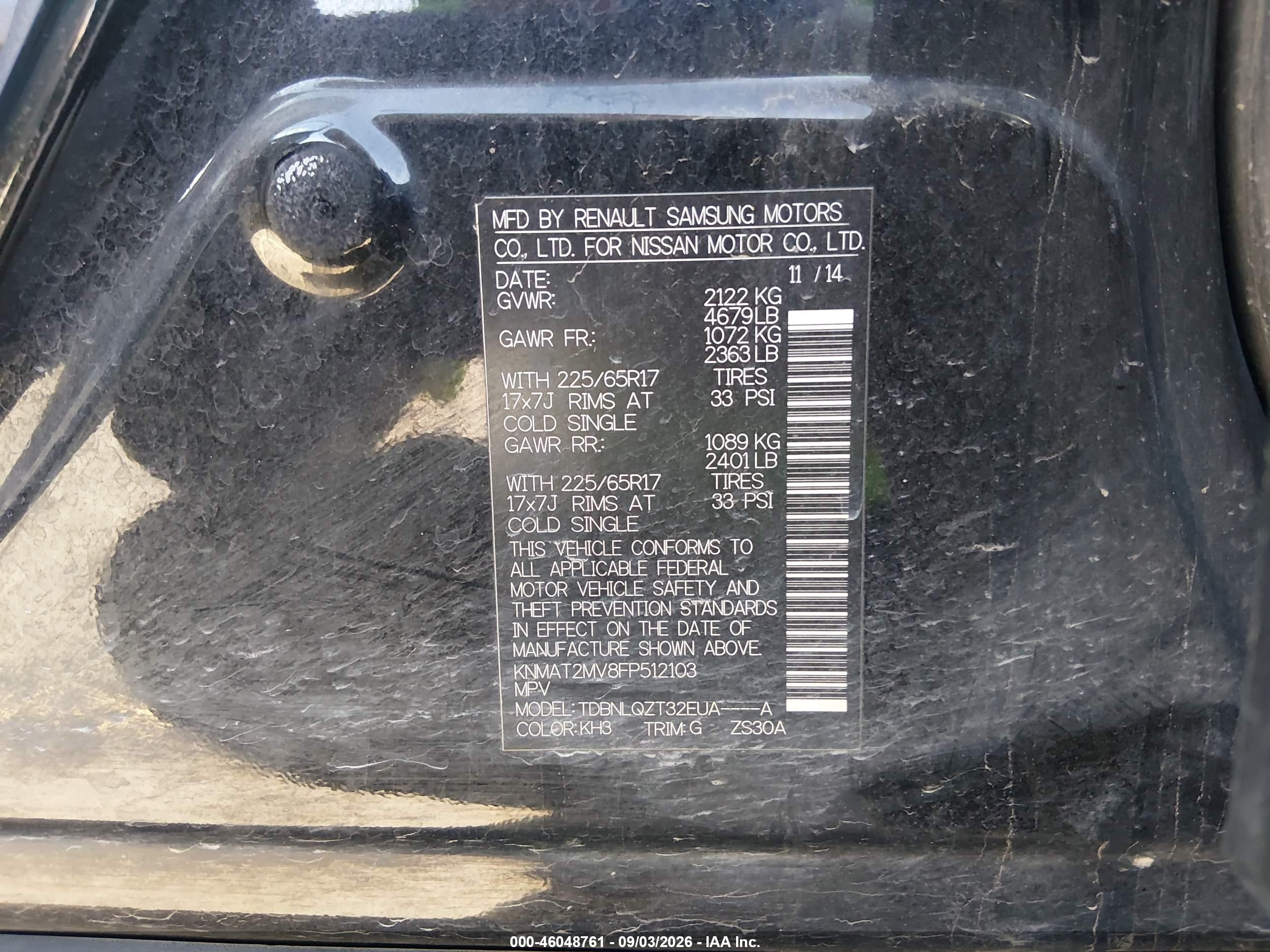 2015 Nissan Rogue Sv Черный vin: KNMAT2MV8FP512103