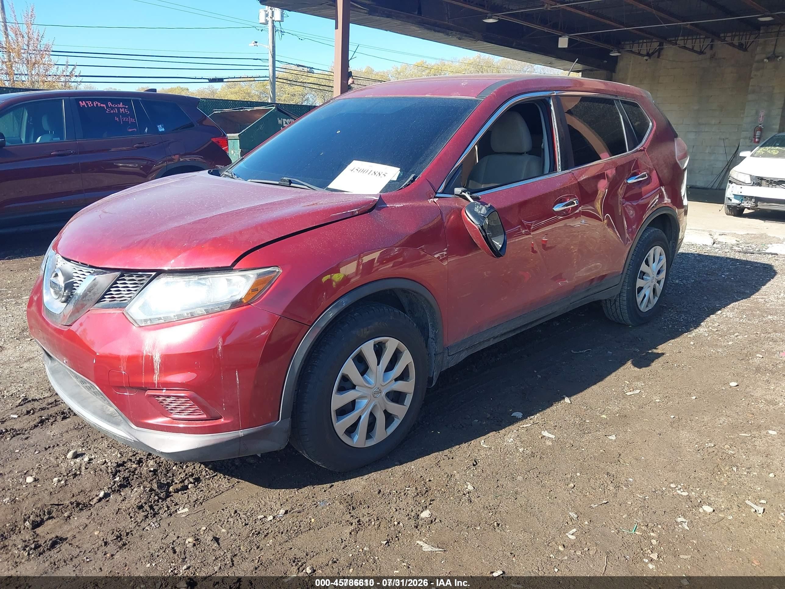 2015 Nissan Rogue S Maroon vin: KNMAT2MV8FP527295