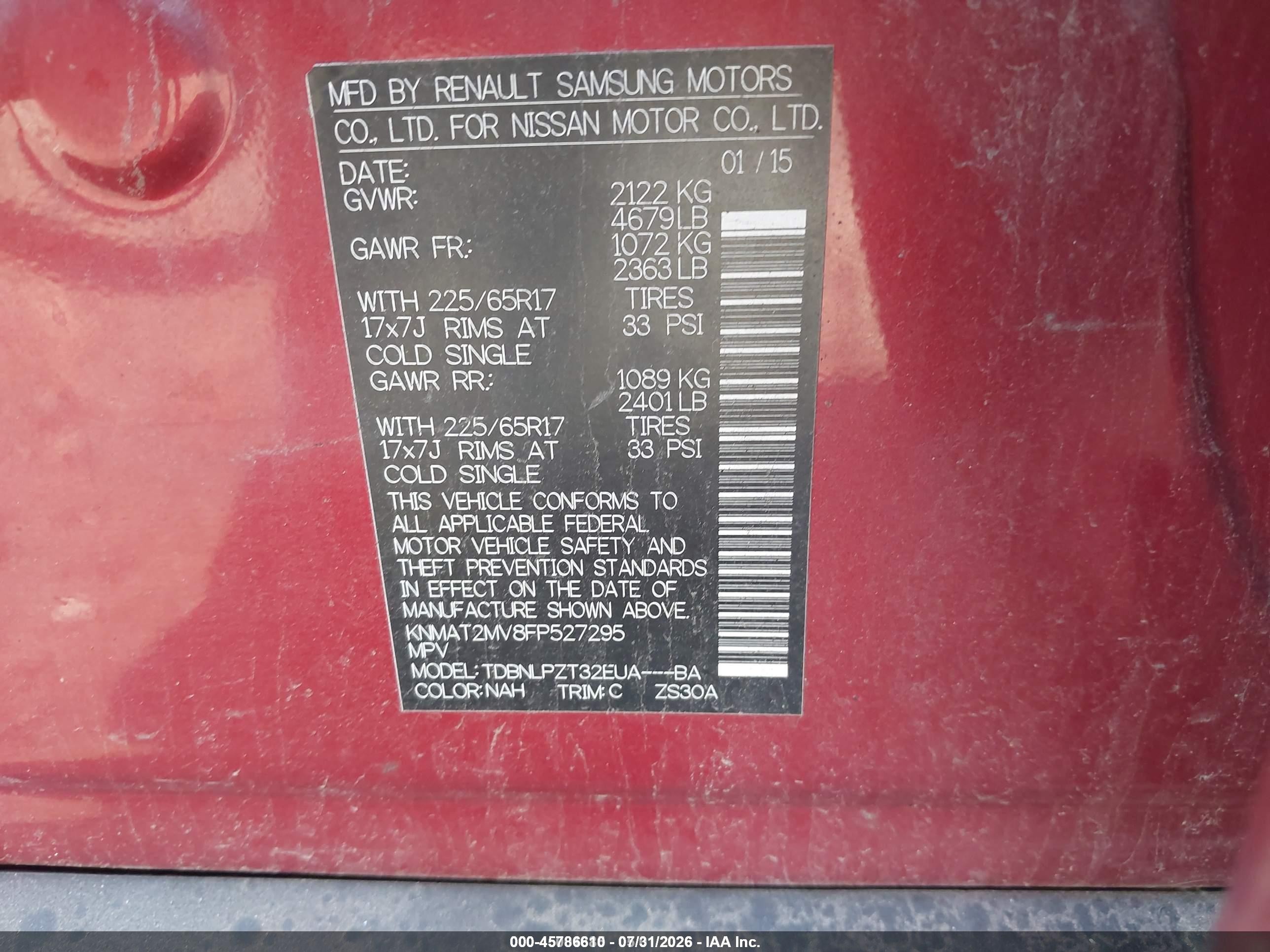 2015 Nissan Rogue S Maroon vin: KNMAT2MV8FP527295