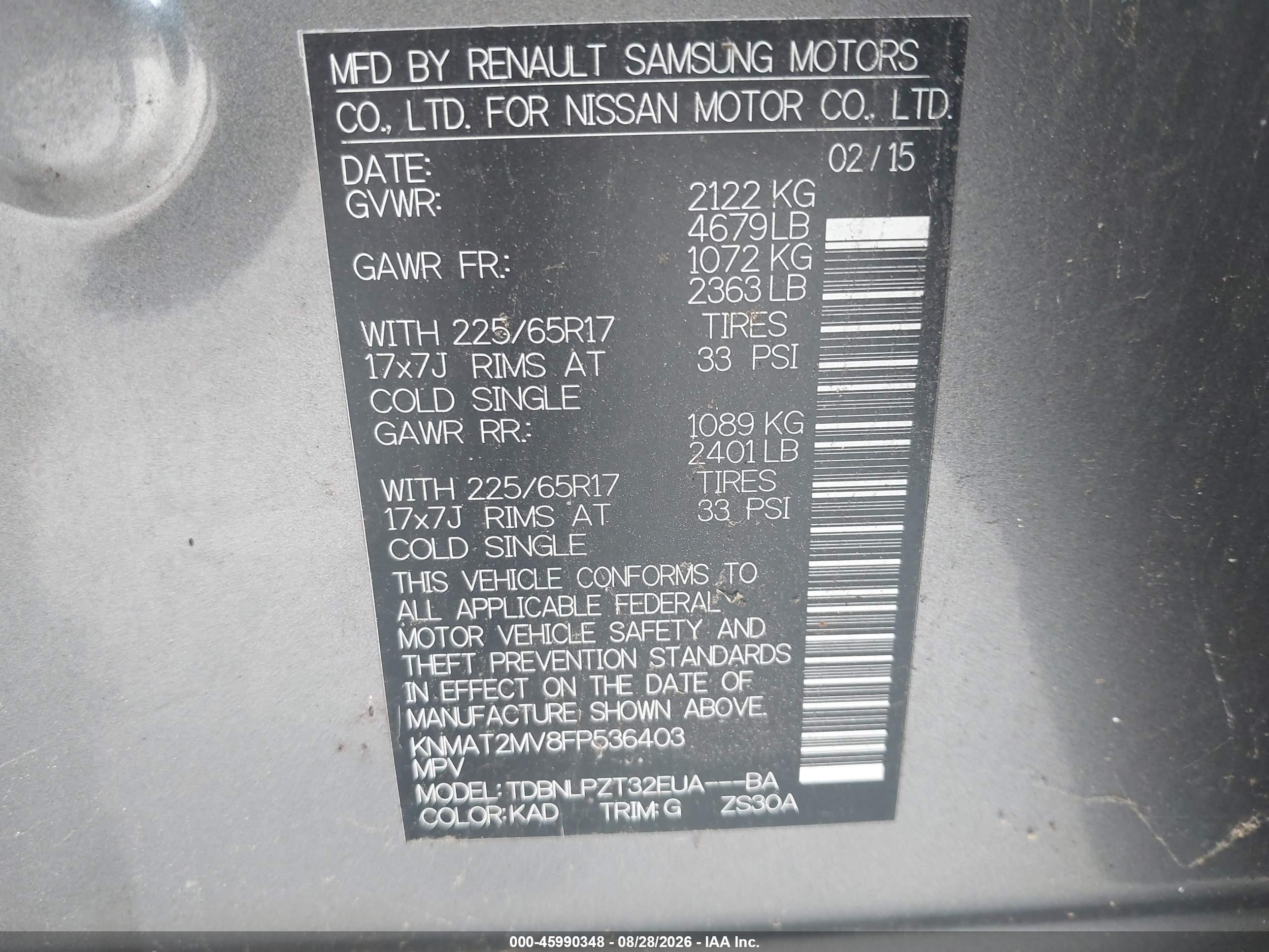 2015 Nissan Rogue S Gray vin: KNMAT2MV8FP536403