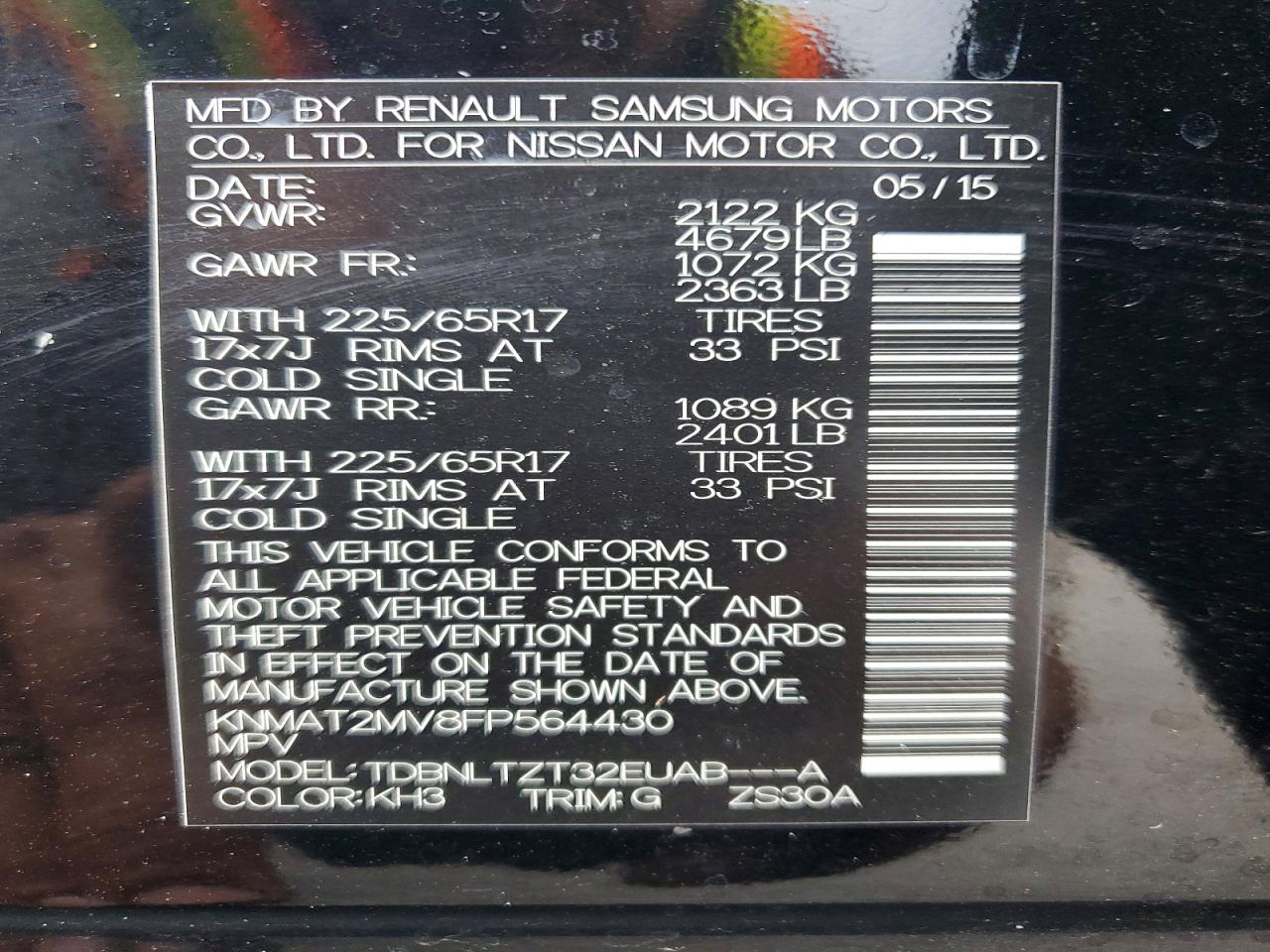2015 Nissan Rogue Sv Black vin: KNMAT2MV8FP564430