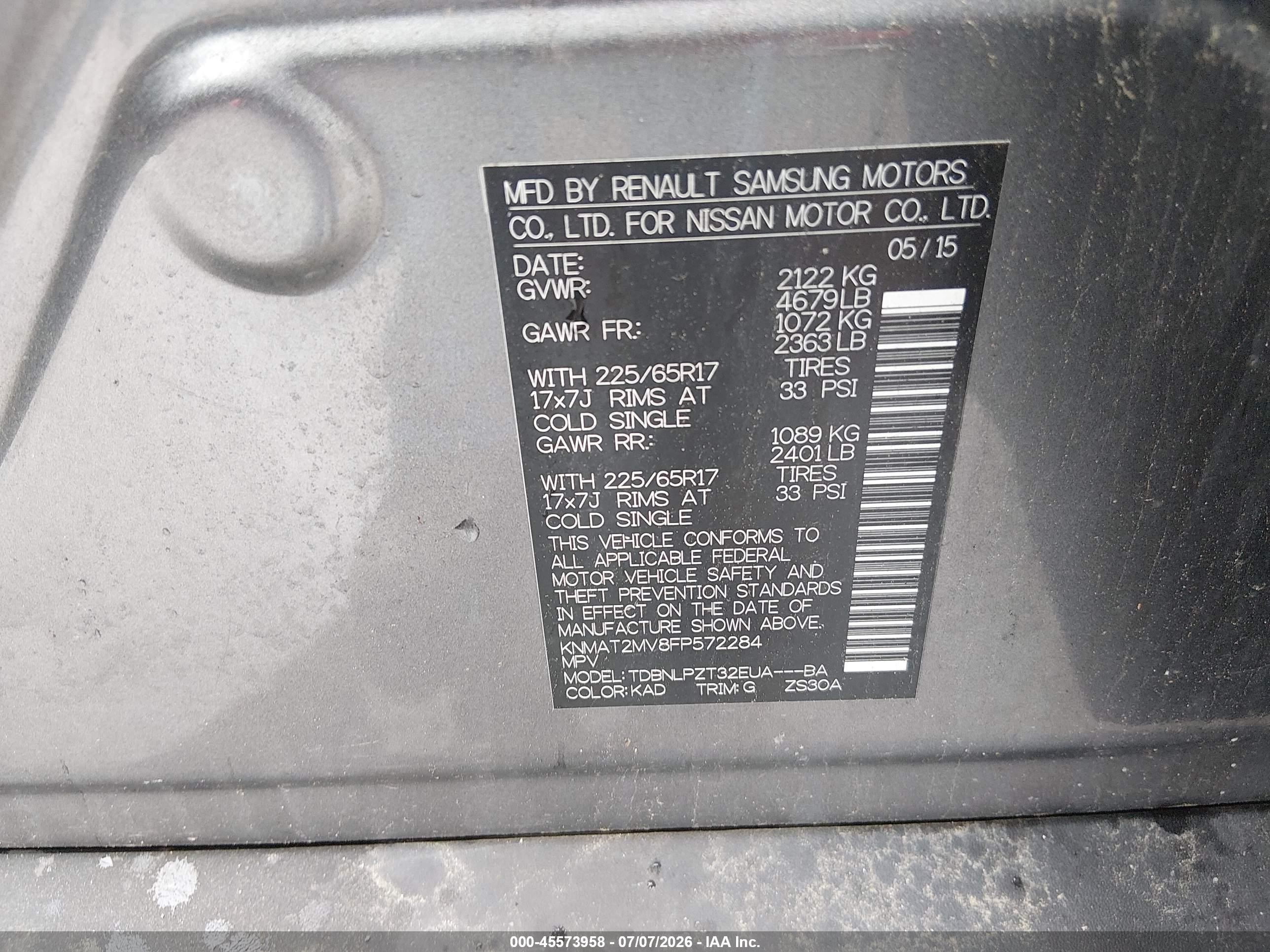 2015 Nissan Rogue S Gray vin: KNMAT2MV8FP572284