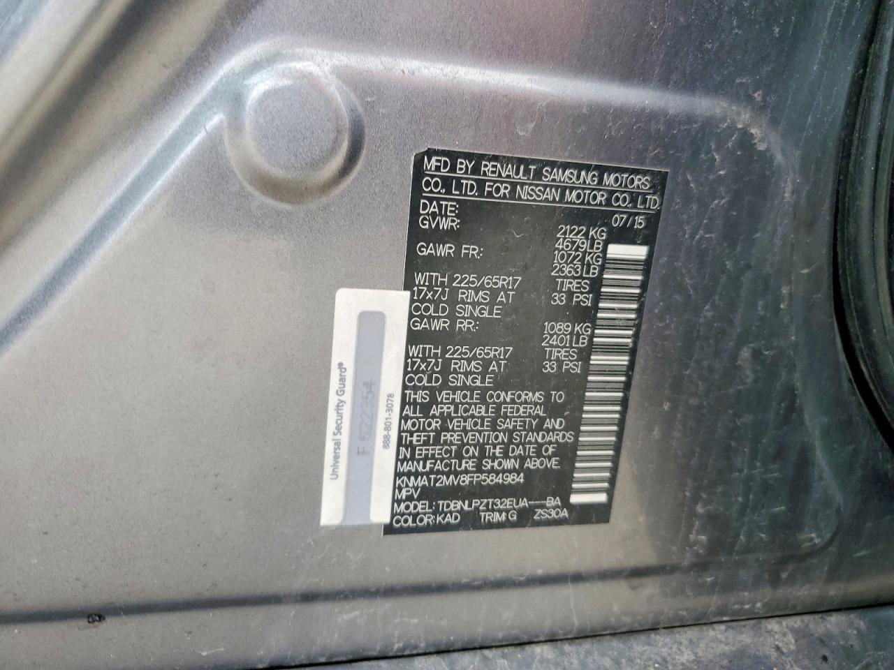 2015 Nissan Rogue S Gray vin: KNMAT2MV8FP584984