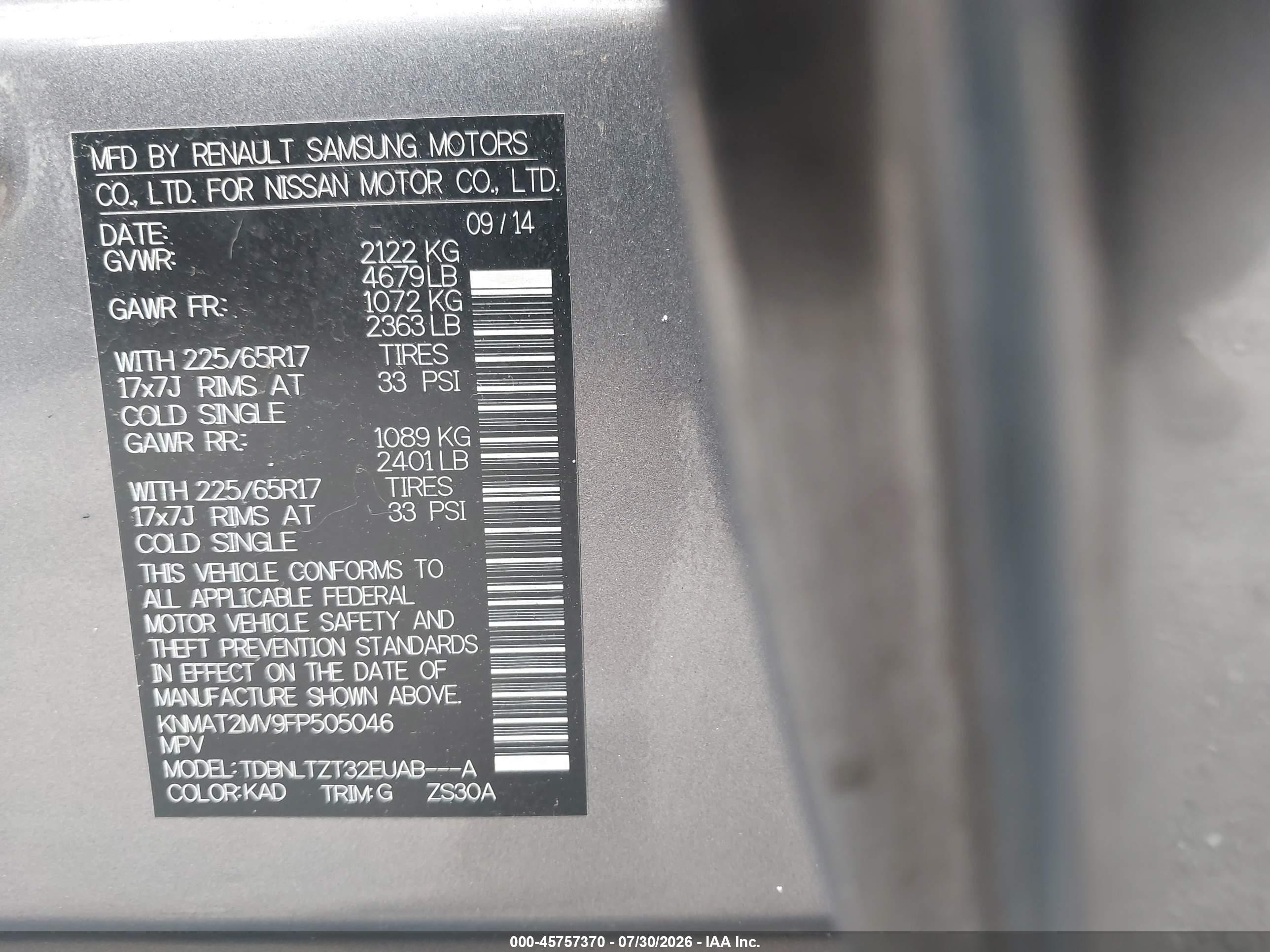 2015 Nissan Rogue Sv Gray vin: KNMAT2MV9FP505046
