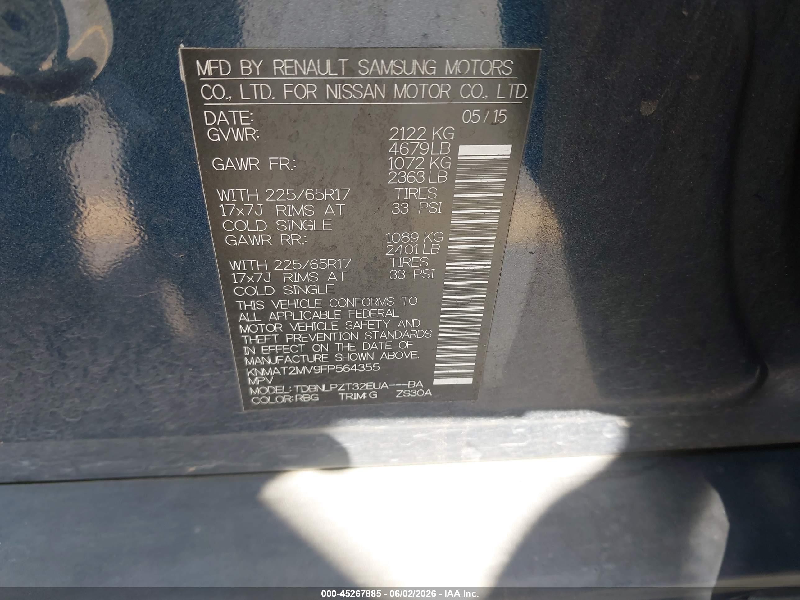 2015 Nissan Rogue S Blue vin: KNMAT2MV9FP564355