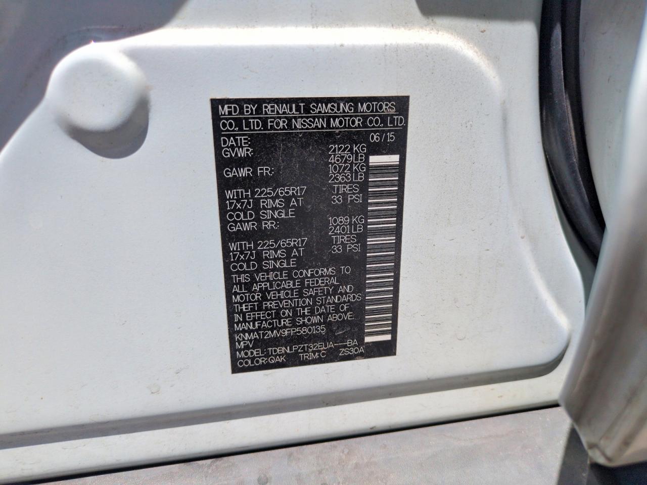 2015 Nissan Rogue S White vin: KNMAT2MV9FP580135