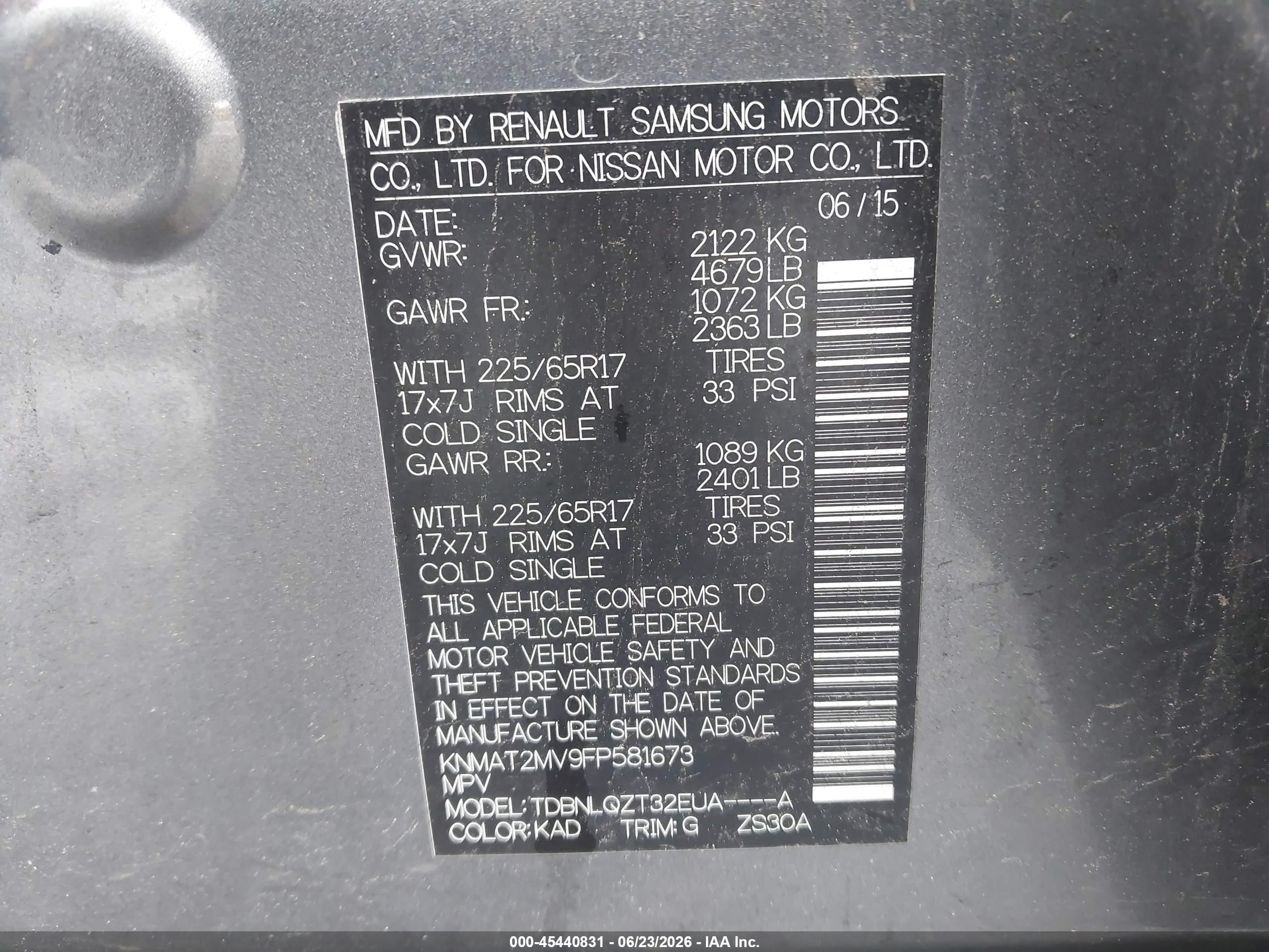 2015 Nissan Rogue Sv Gray vin: KNMAT2MV9FP581673
