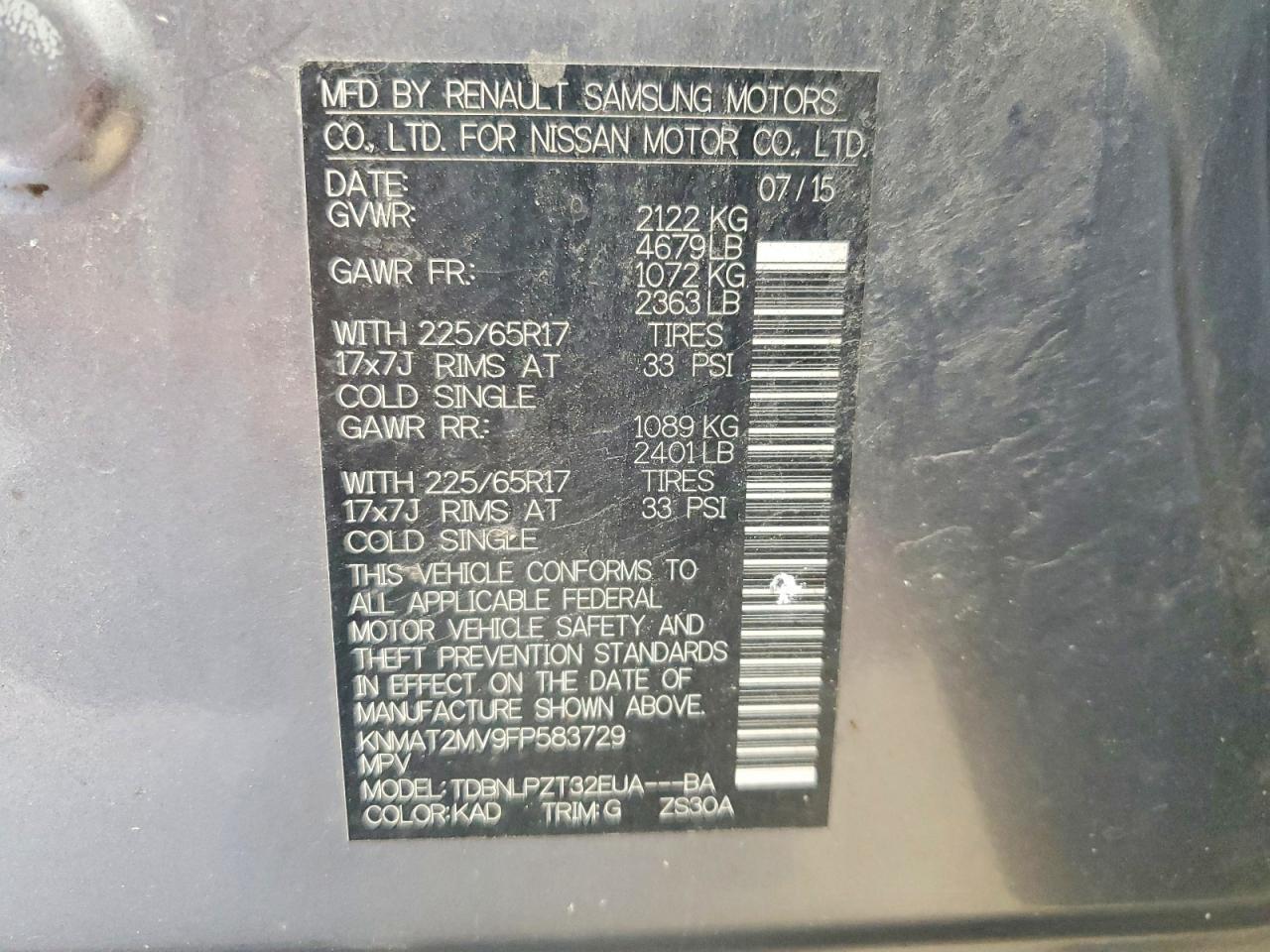 2015 Nissan Rogue S Gray vin: KNMAT2MV9FP583729