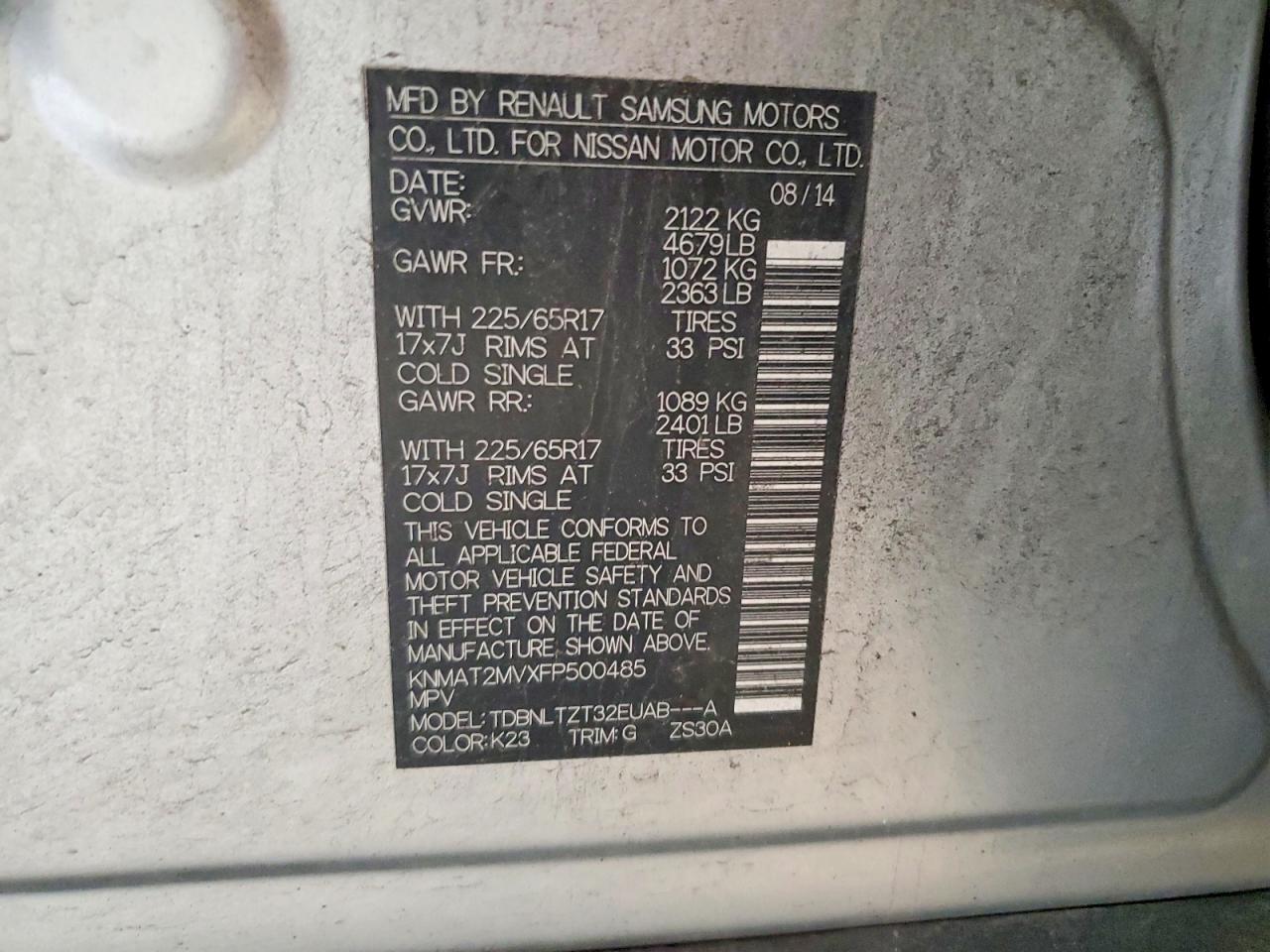 2015 Nissan Rogue Sv Silver vin: KNMAT2MVXFP500485