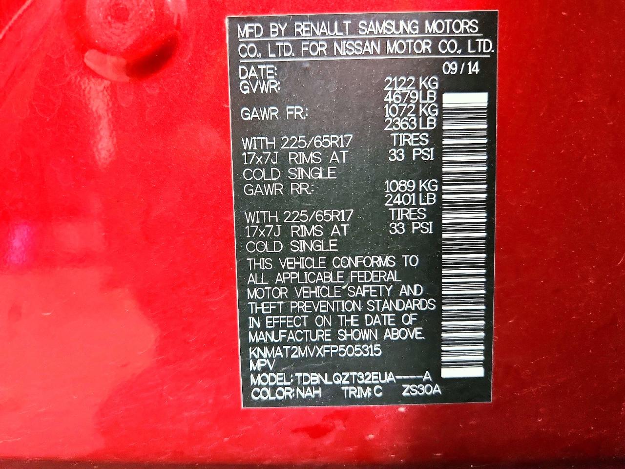 2015 Nissan Rogue Sv Red vin: KNMAT2MVXFP505315