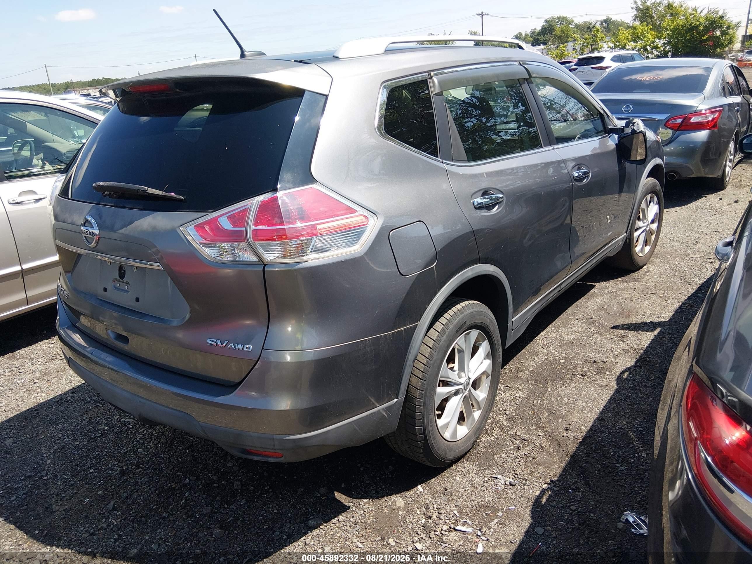 2015 Nissan Rogue Sv Gray vin: KNMAT2MVXFP511759
