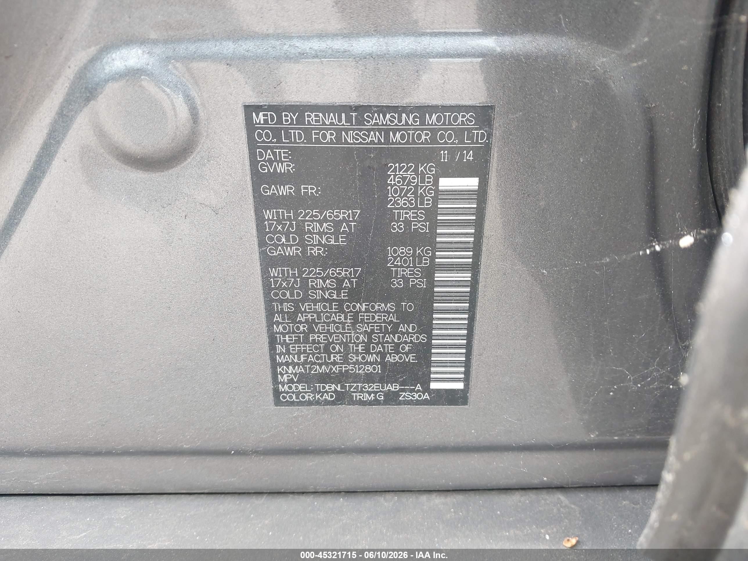 2015 Nissan Rogue Sv Gray vin: KNMAT2MVXFP512801