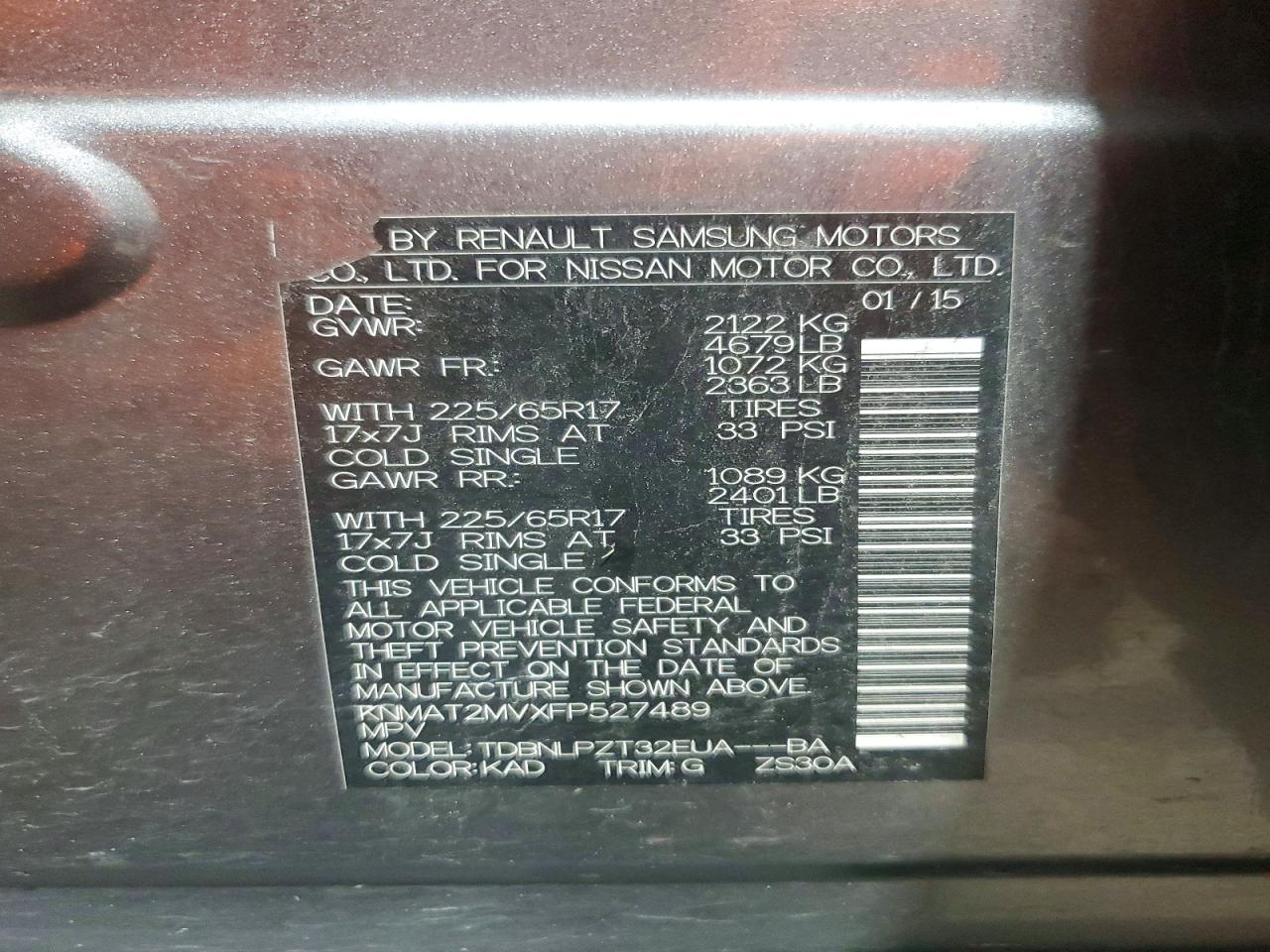 2015 Nissan Rogue S Gray vin: KNMAT2MVXFP527489