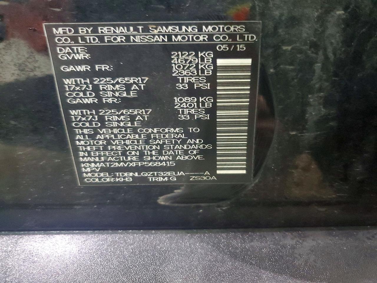 2015 Nissan Rogue Sv Black vin: KNMAT2MVXFP568415