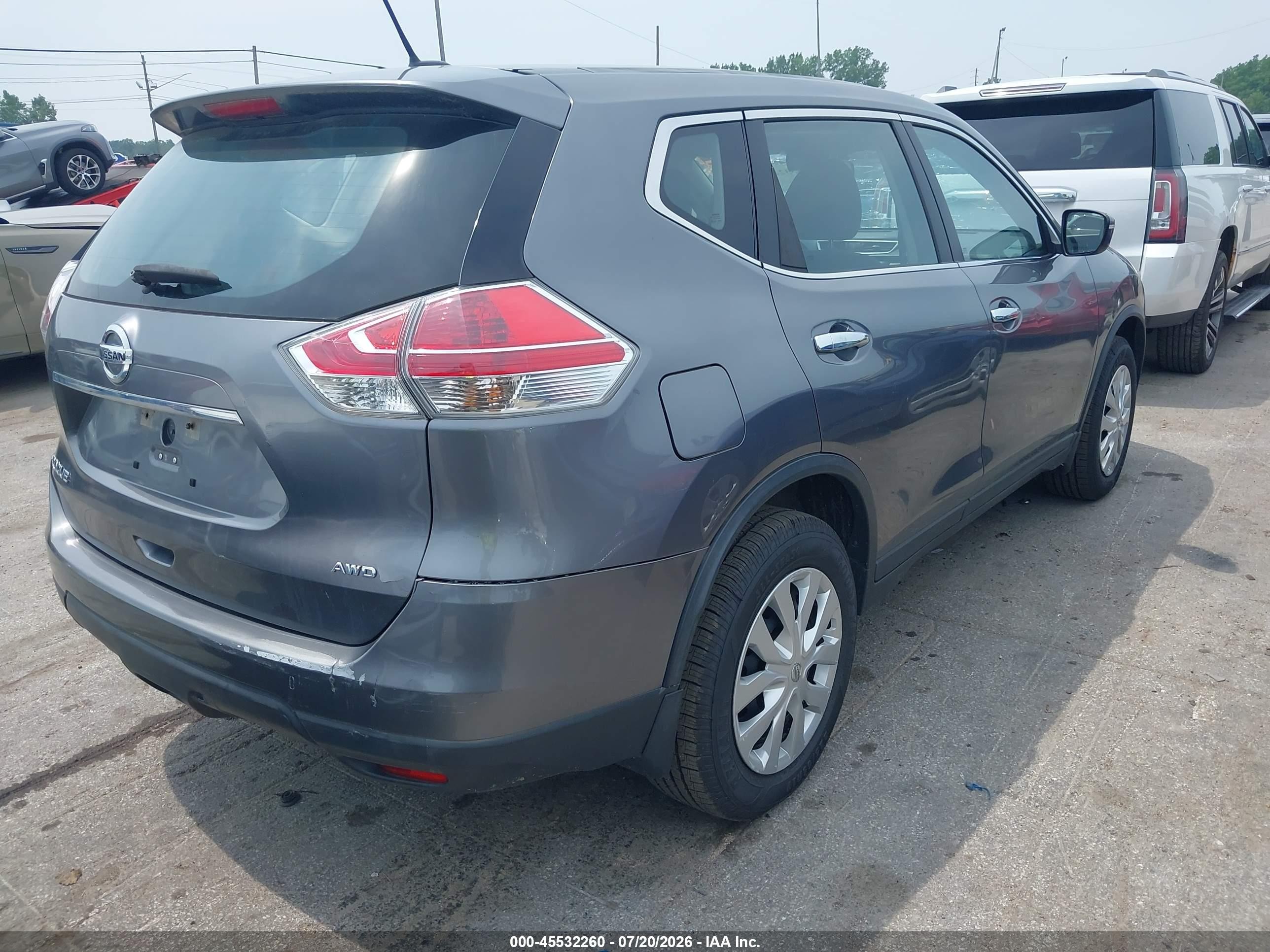 2015 Nissan Rogue S Gray vin: KNMAT2MVXFP590821