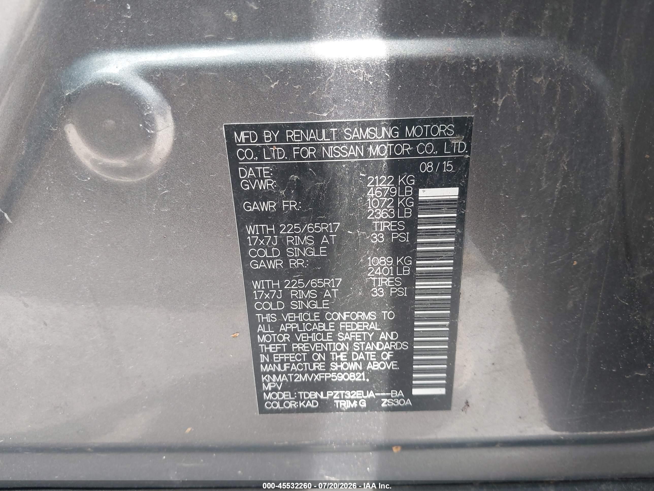 2015 Nissan Rogue S Gray vin: KNMAT2MVXFP590821