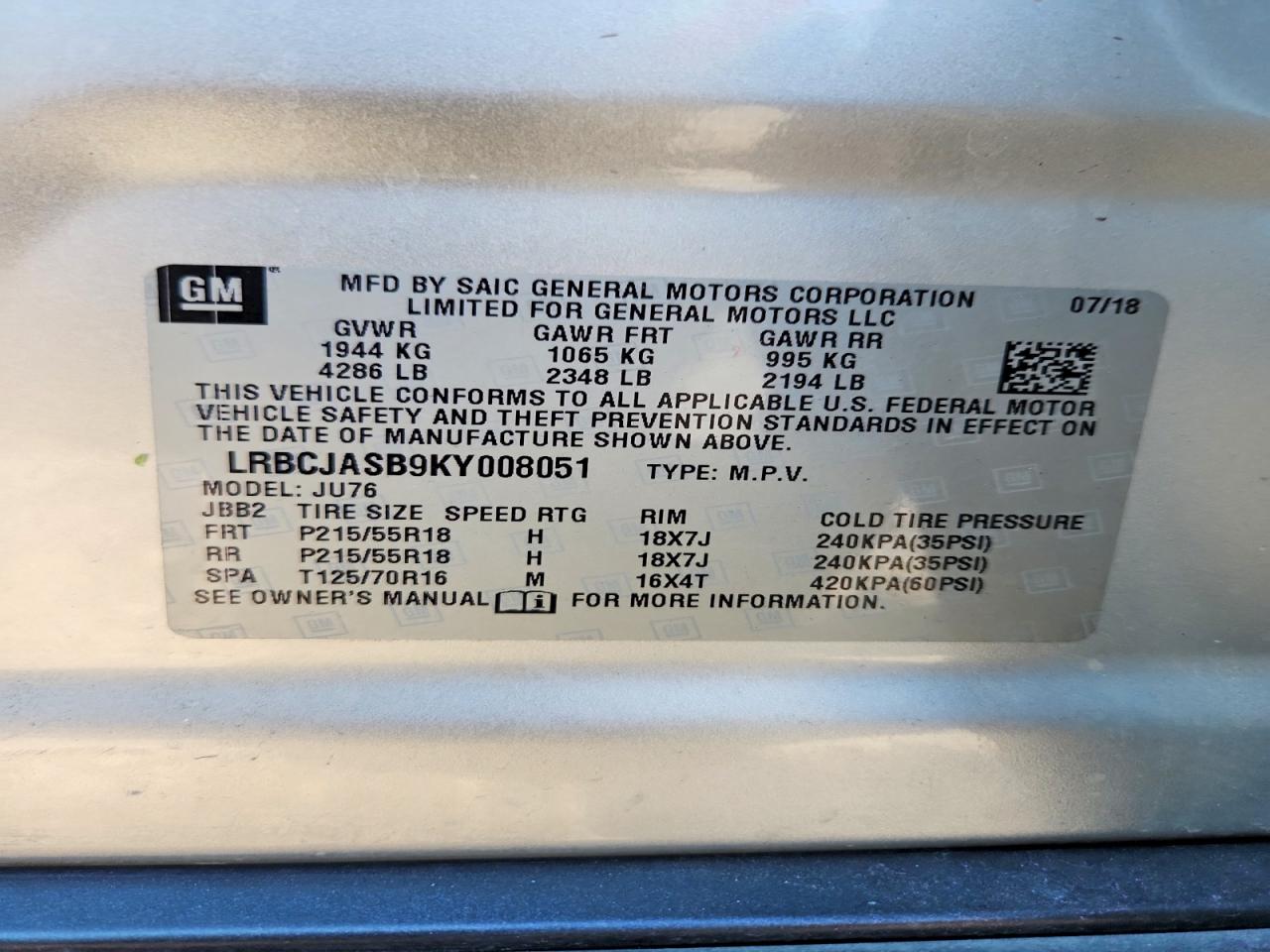 2019 Buick Encore Preferred Silver vin: LRBCJASB9KY008051