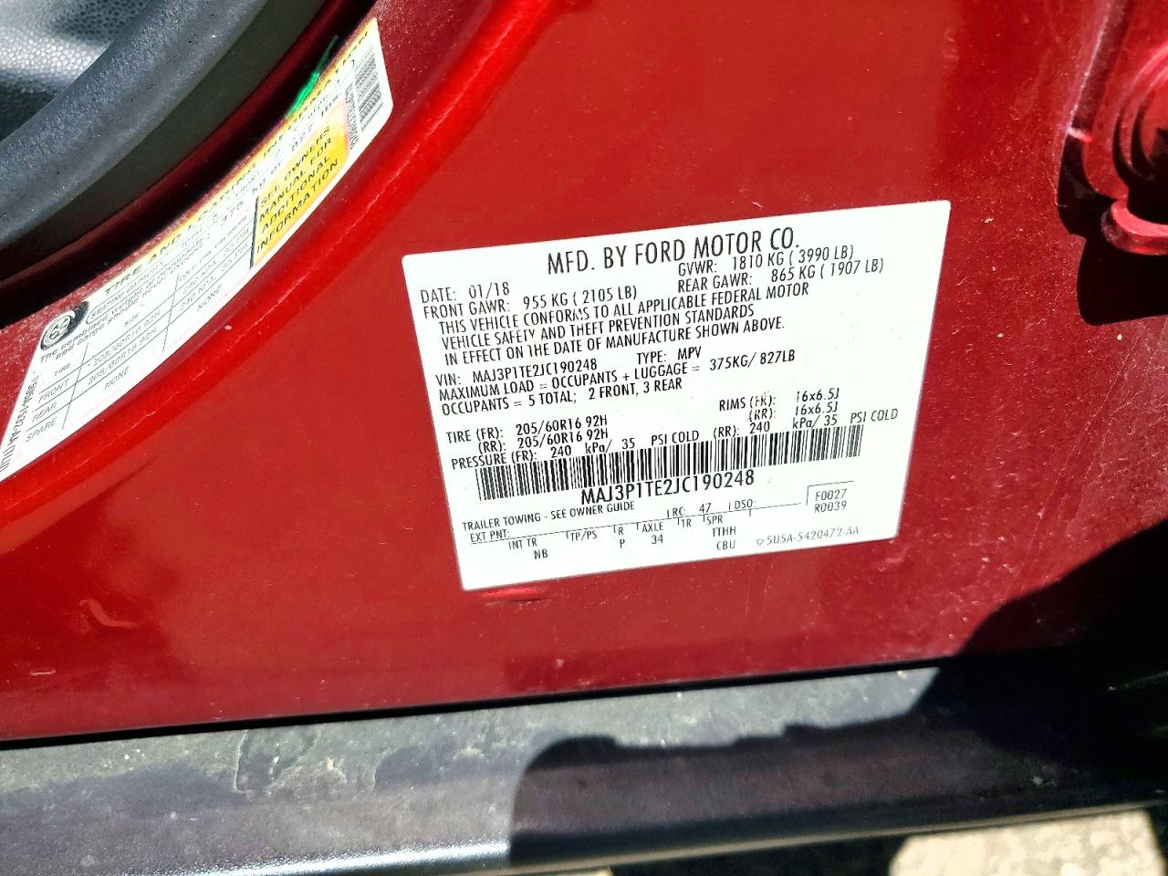 2018 Ford Ecosport Se Red vin: MAJ3P1TE2JC190248