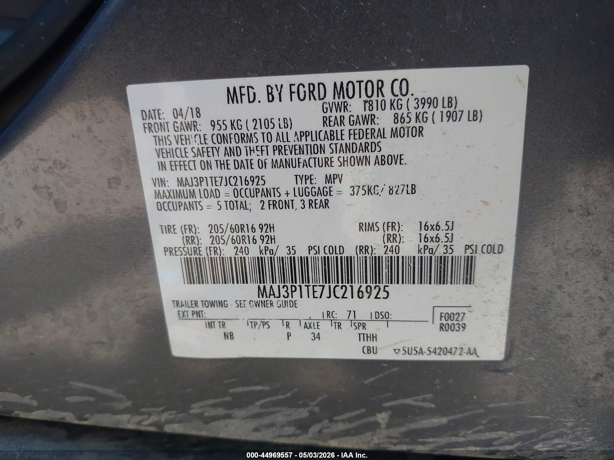 2018 Ford Ecosport Se Gray vin: MAJ3P1TE7JC216925