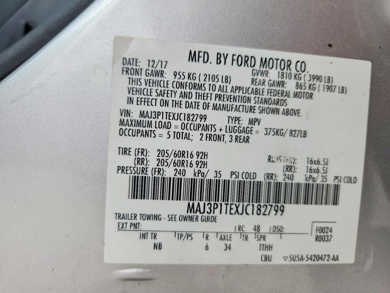2018 Ford Ecosport Se Silver vin: MAJ3P1TEXJC182799