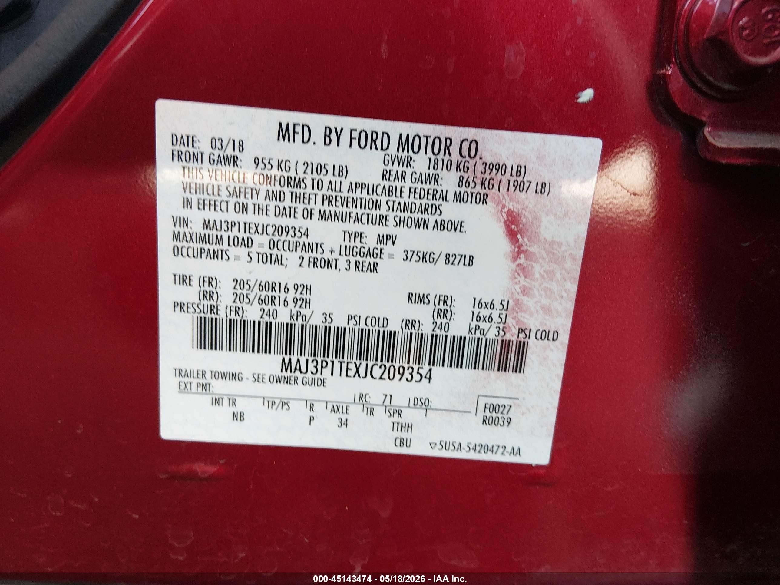 2018 Ford Ecosport Se Red vin: MAJ3P1TEXJC209354