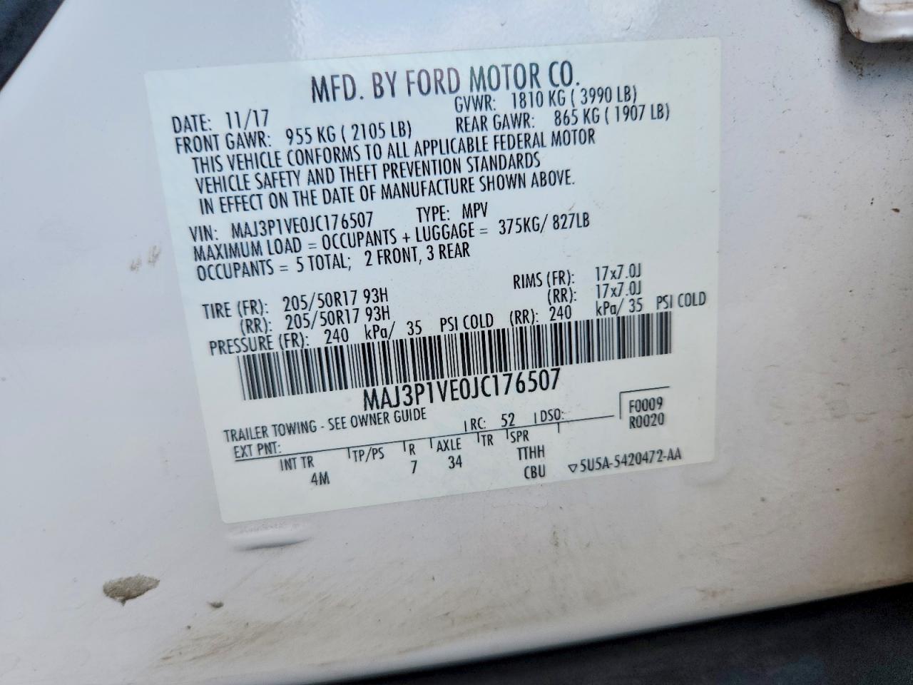 2018 Ford Ecosport Titanium White vin: MAJ3P1VE0JC176507