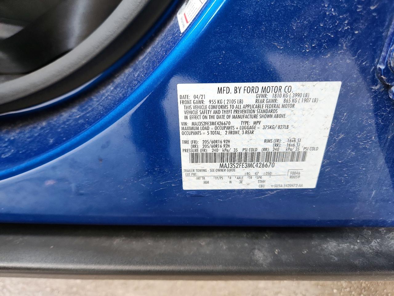 2021 Ford Ecosport S Blue vin: MAJ3S2FE3MC426670