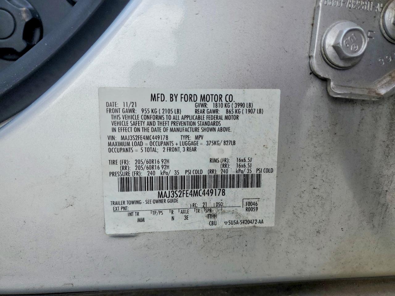 2021 Ford Ecosport S Silver vin: MAJ3S2FE4MC449178
